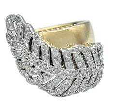 Sonia B. Pavé Diamond Feather Motif Wide Band Ring in Polished 14 Karat Gold
