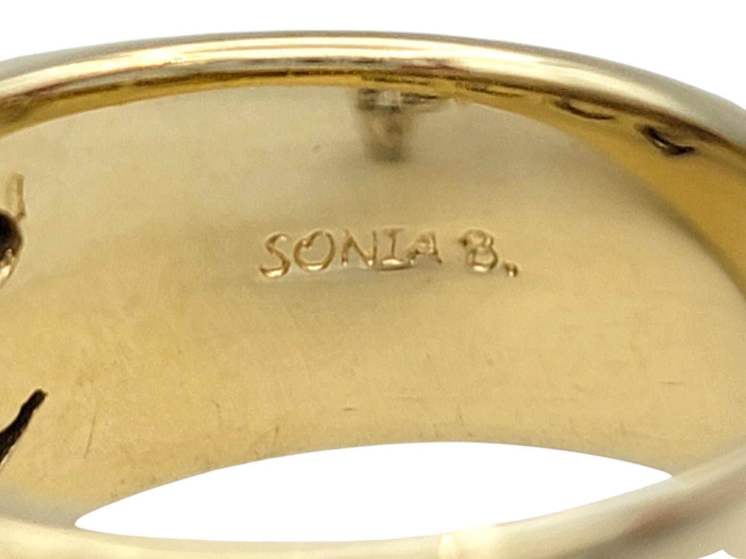 Sonia B. Pavé Diamond Feather Motif Wide Band Ring in Polished 14 Karat Gold For Sale 2