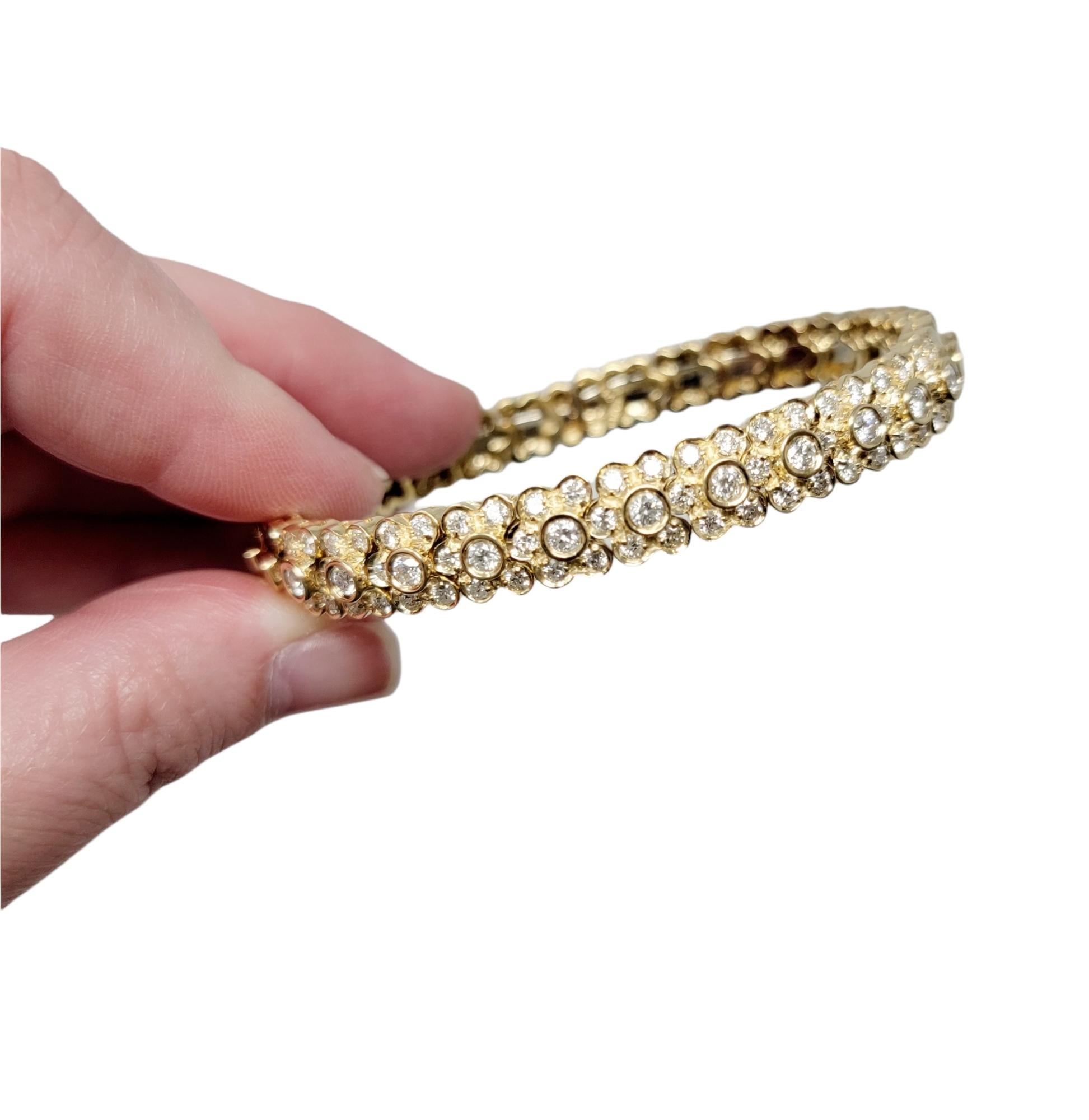 Sonia B. Pave Diamond Floral Motif Flexible Cuff Bracelet 14 Karat Yellow Gold For Sale 3