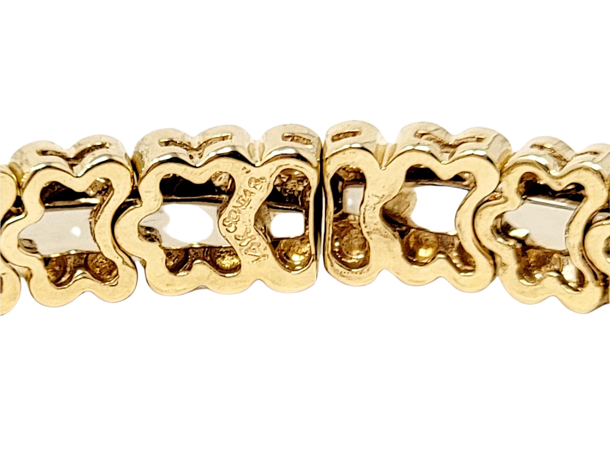 Sonia B. Pave Diamond Floral Motif Flexible Cuff Bracelet 14 Karat Yellow Gold For Sale 4