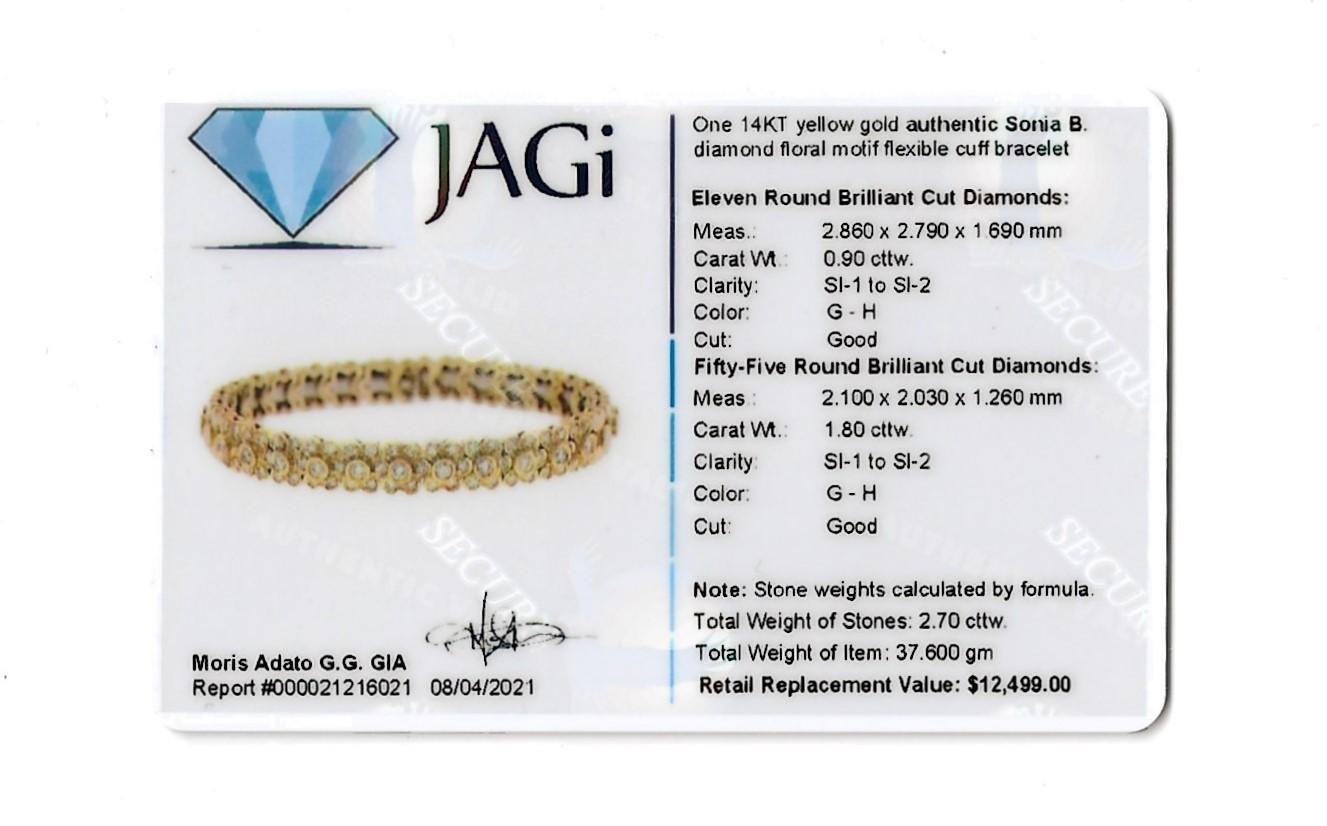 Sonia B. Brazalete flexible de oro amarillo de 14 quilates con pavé de diamantes y motivos florales en venta 8