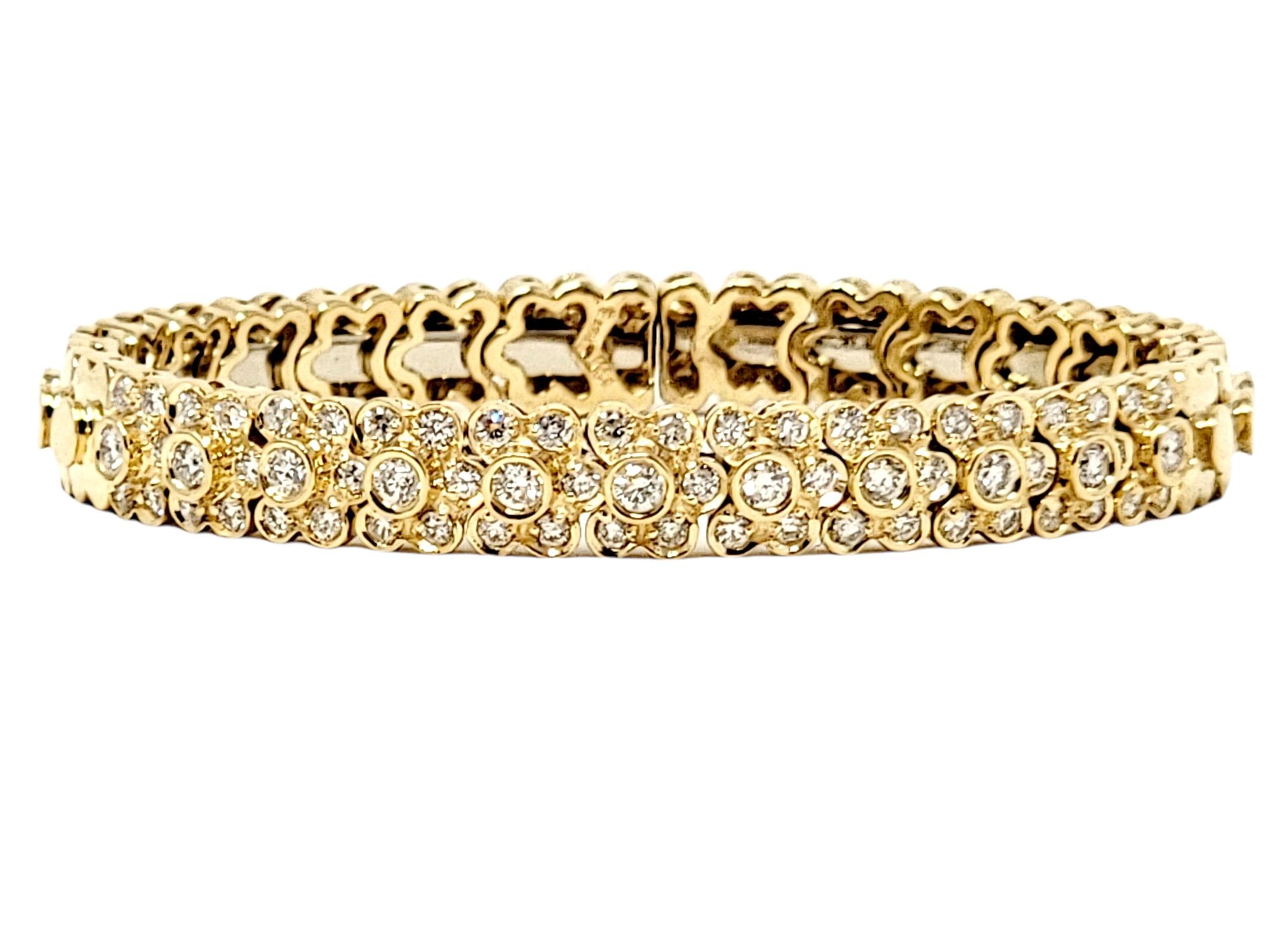 Contemporary Sonia B. Pave Diamond Floral Motif Flexible Cuff Bracelet 14 Karat Yellow Gold For Sale