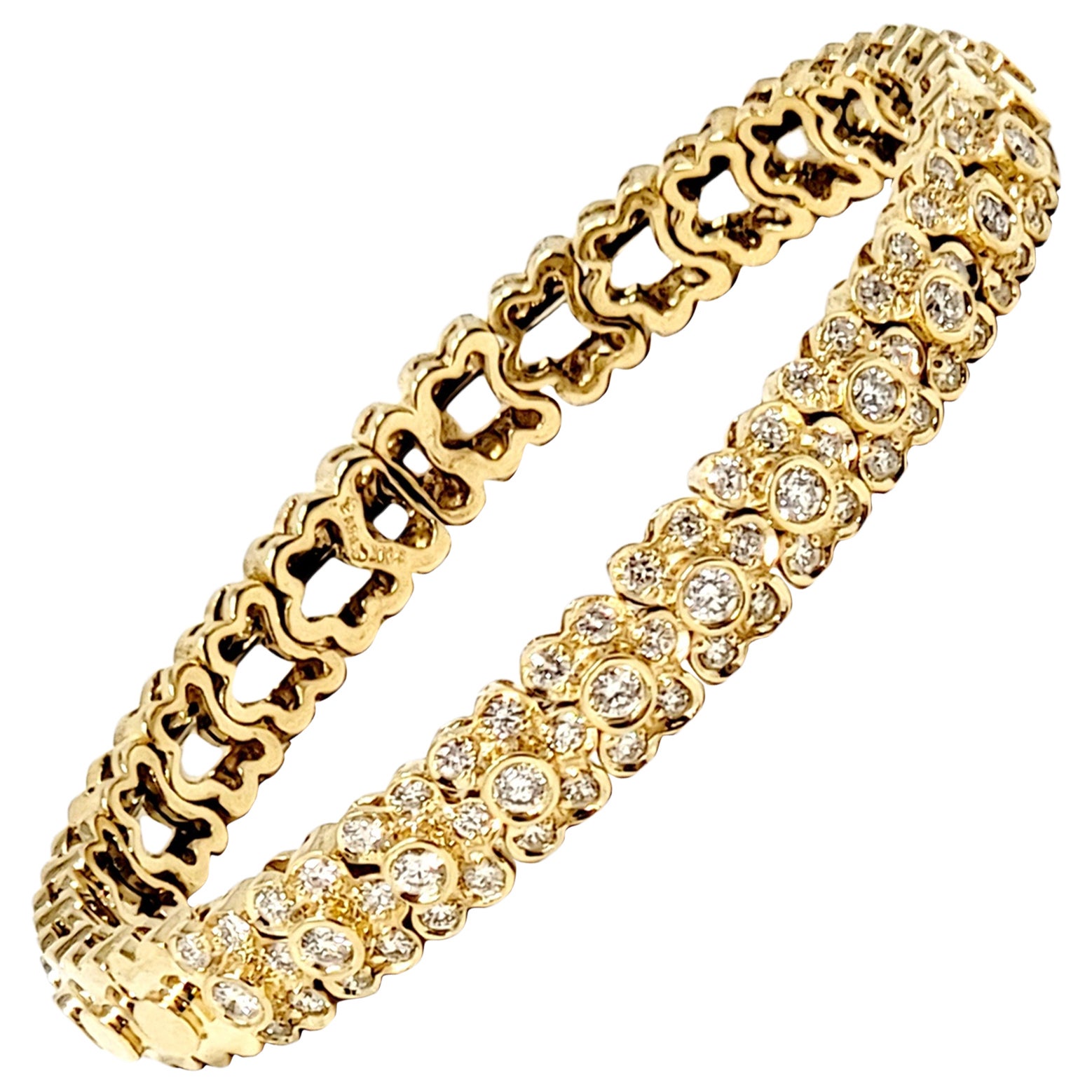 Sonia B. Pave Diamond Motivo floreale Bracciale flessibile in oro giallo 14 carati