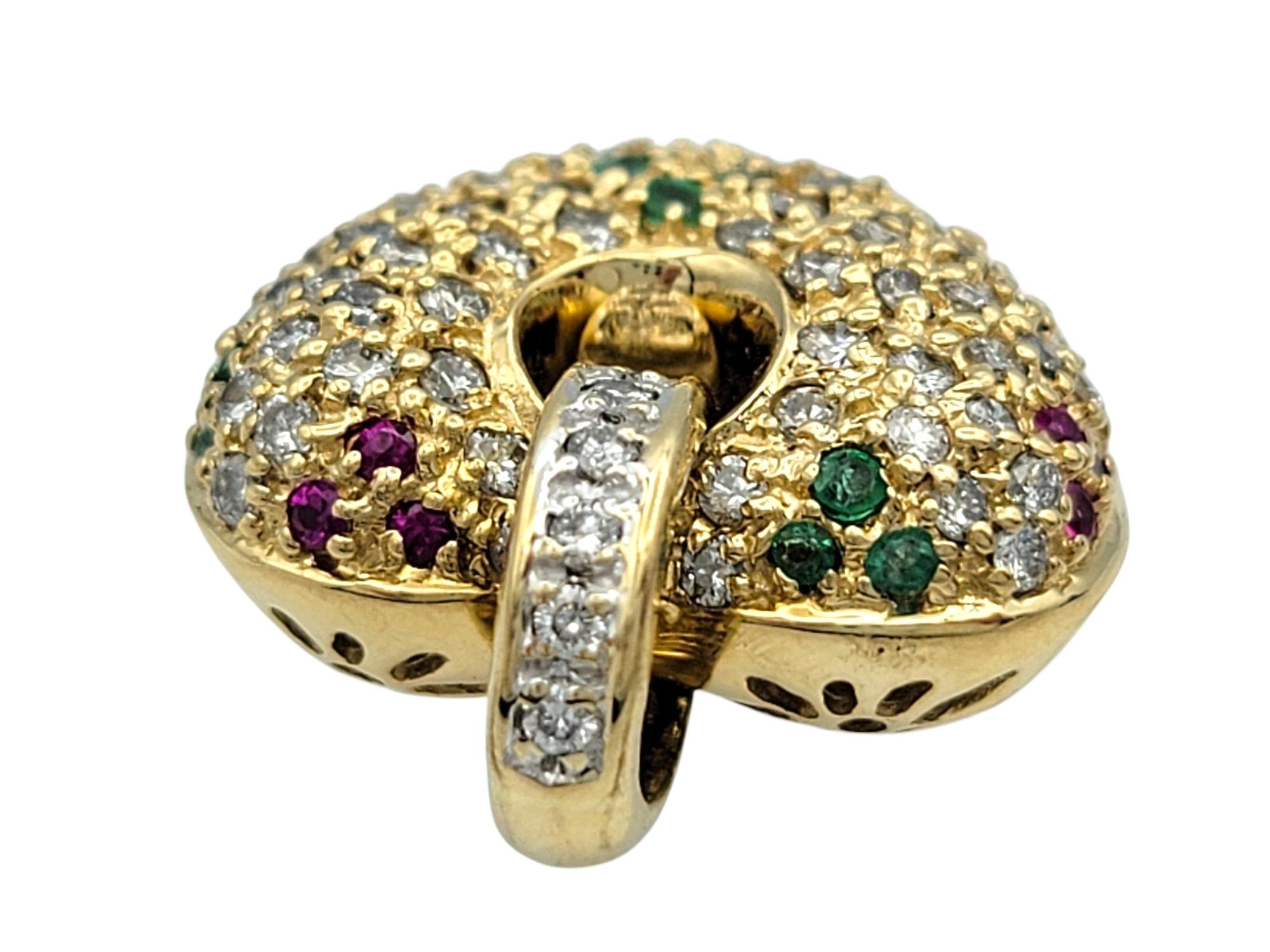 Contemporary Sonia B. Pavé Multi Gemstone Puffy Heart Pendant in Polished 14 Karat Gold For Sale