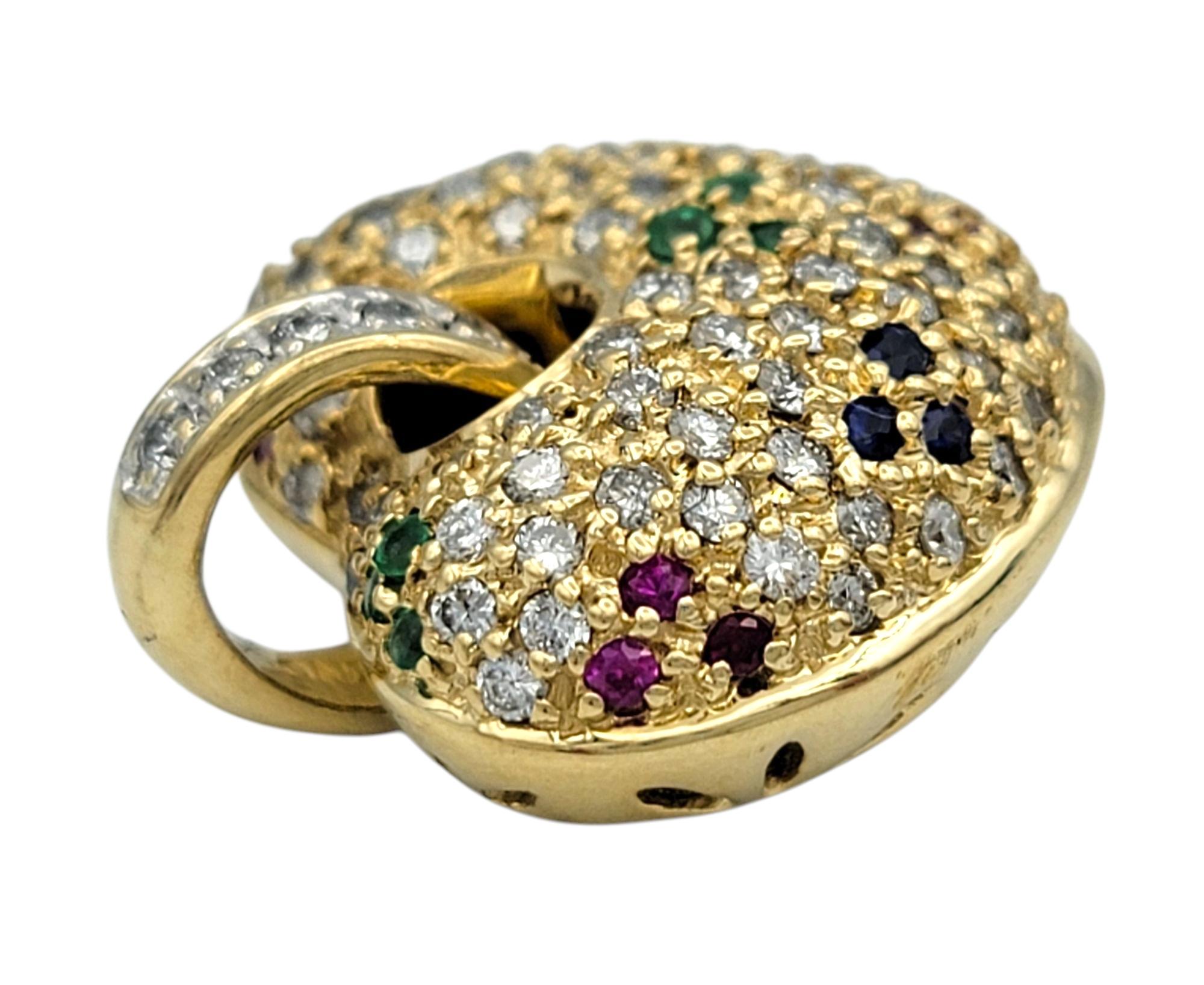 Round Cut Sonia B. Pavé Multi Gemstone Puffy Heart Pendant in Polished 14 Karat Gold For Sale