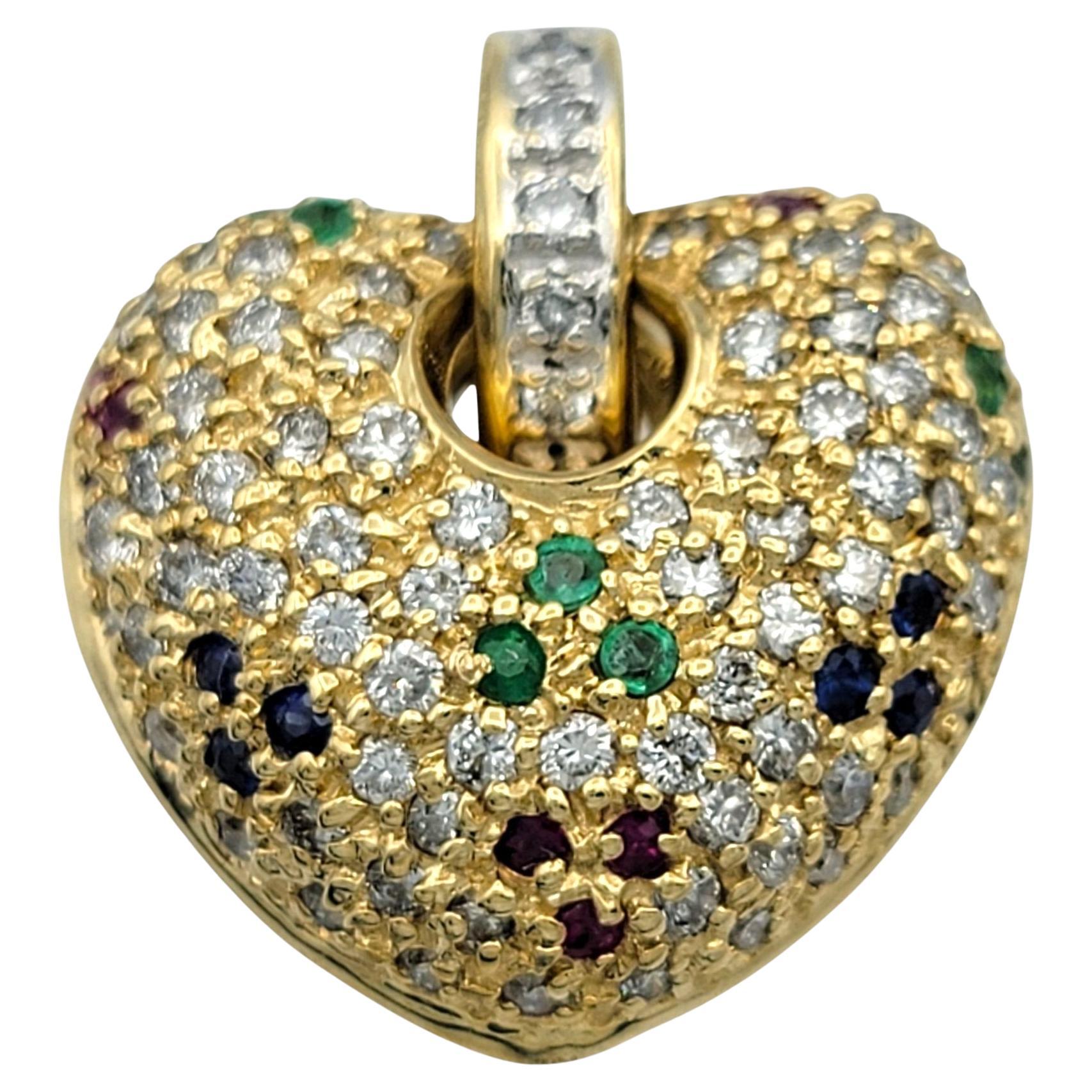 Sonia B. Pavé Multi Gemstone Puffy Heart Pendant in Polished 14 Karat Gold