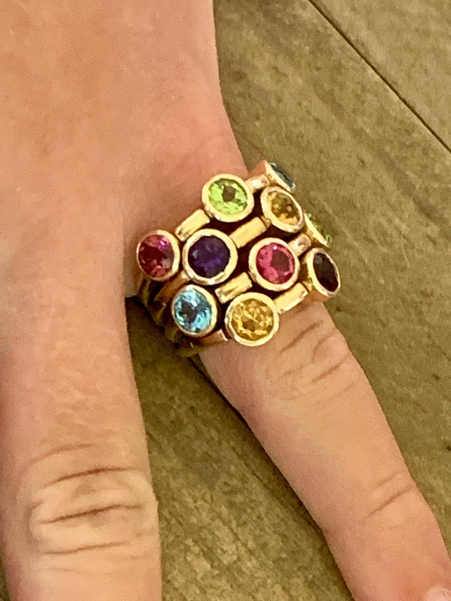 Sonia B. Peridot, Blue Topaz, Pink Tourmaline Citrine and Amethyst 14 Karat Ring In Excellent Condition In St. Louis Park, MN