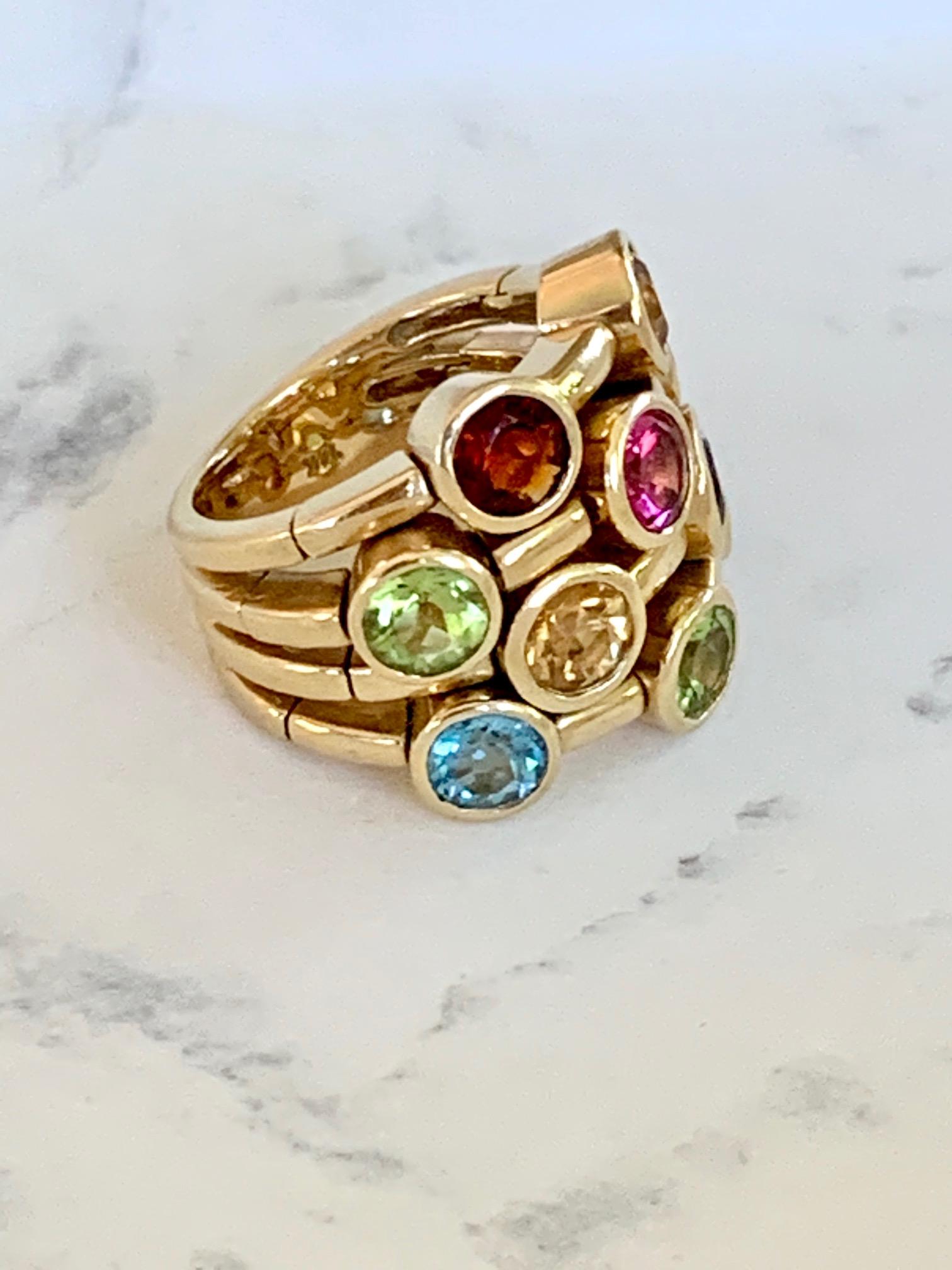 Sonia B. Peridot, Blue Topaz, Pink Tourmaline Citrine and Amethyst 14 Karat Ring 1