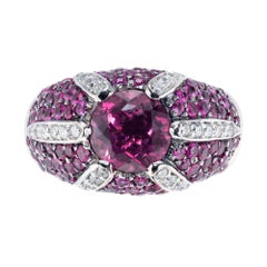 Sonia B Pink Tourmaline Sapphire Diamond White Gold Dome Cocktail Ring