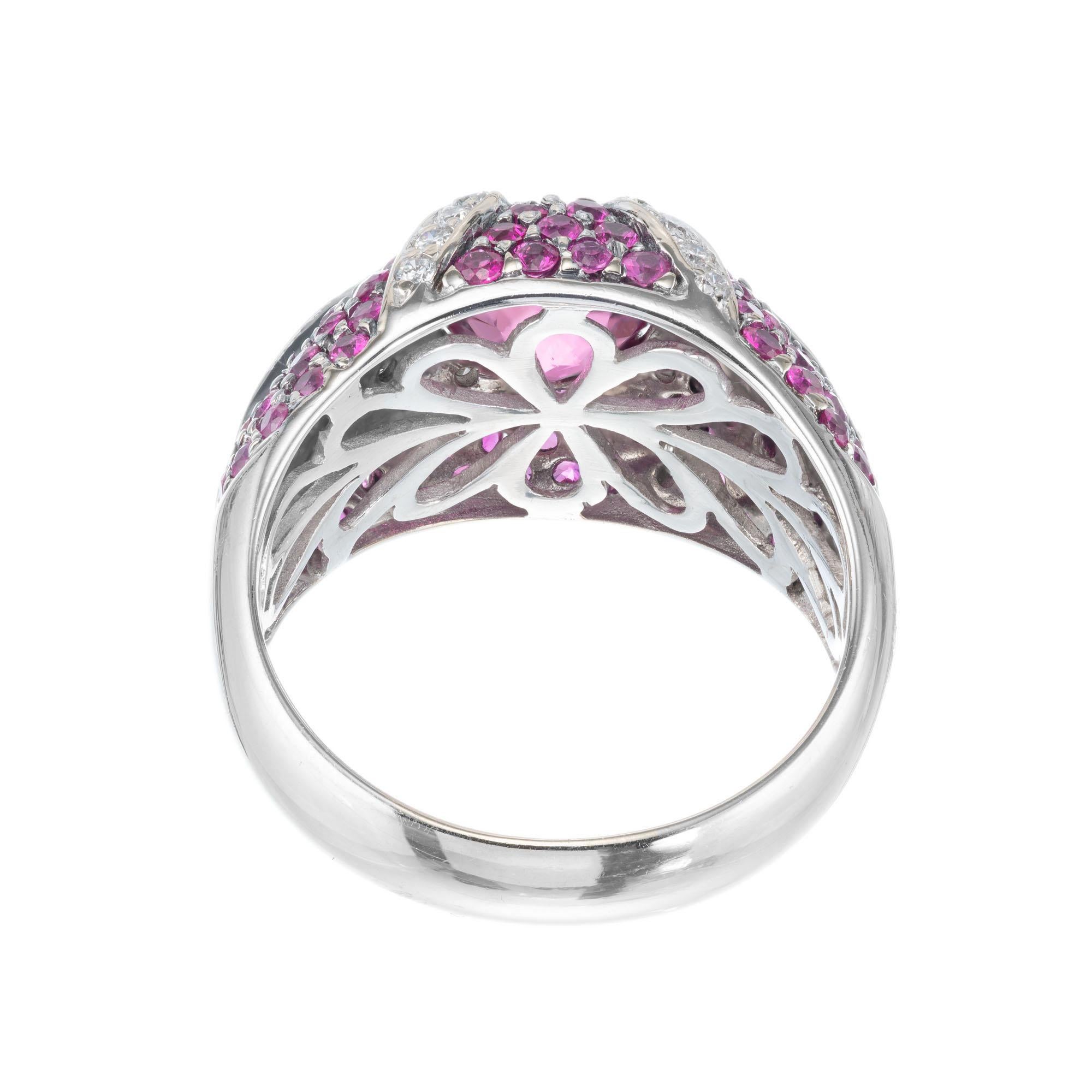 Round Cut Sonia B Pink Tourmaline Sapphire Diamond White Gold Dome Cocktail Ring For Sale