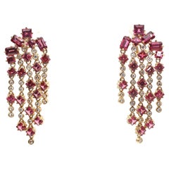 Sonia B Tourmaline Diamond Earrings Designer Dangling 14k Gold, 1970