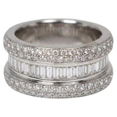 Sonia Bitton 1 Carat Diamond Baguette and Round Pave 18k White Gold Band Ring
