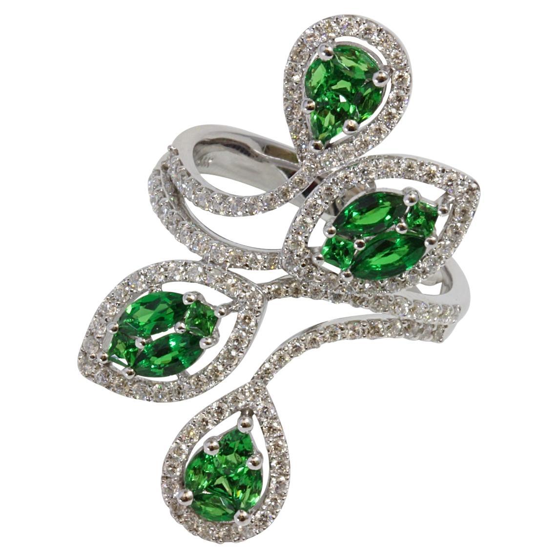 Sonia Bitton 14K White gold Tsavorite & Diamond ring