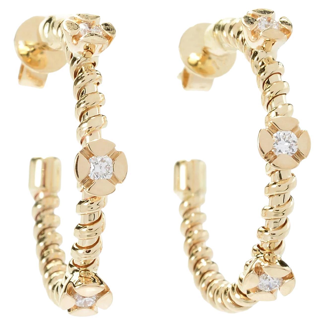 Sonia Bitton 14K Yellow gold 0.30ct diamond corkscrew hoop earring For Sale