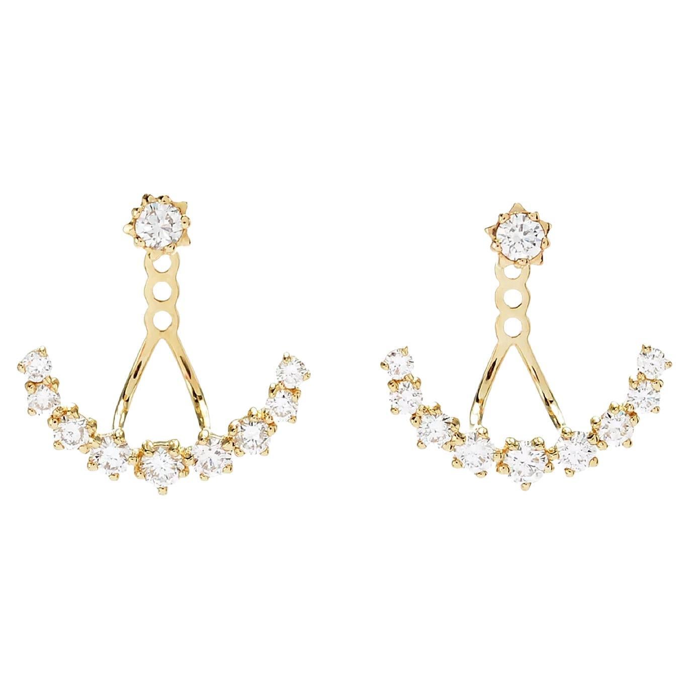 Sonia Bitton 14K Yellow gold 0.70ct diamond star and half moon jacket earring For Sale