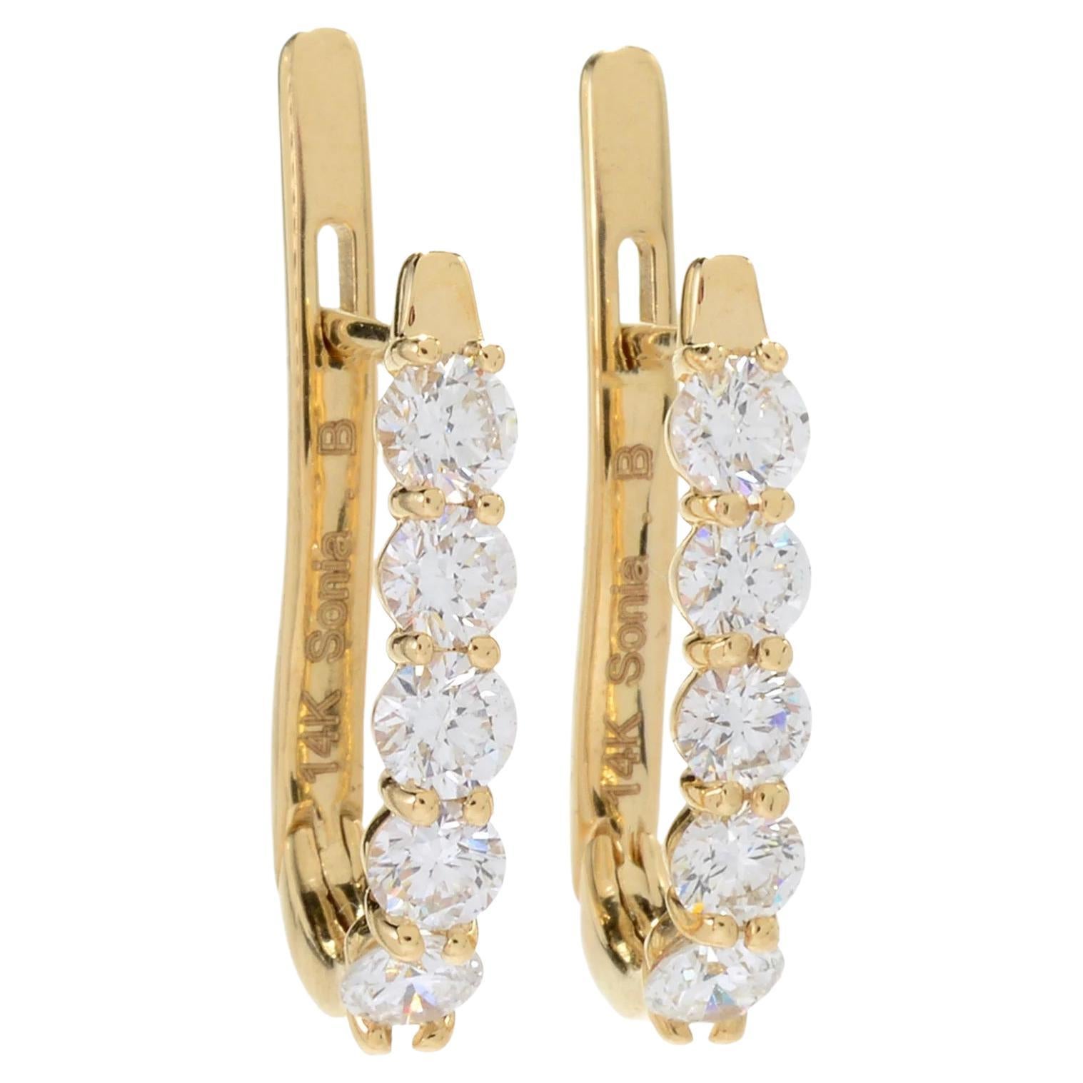 Sonia Bitton 14K Yellow gold Diamond Huggie Hoop Earring 1.0ct For Sale