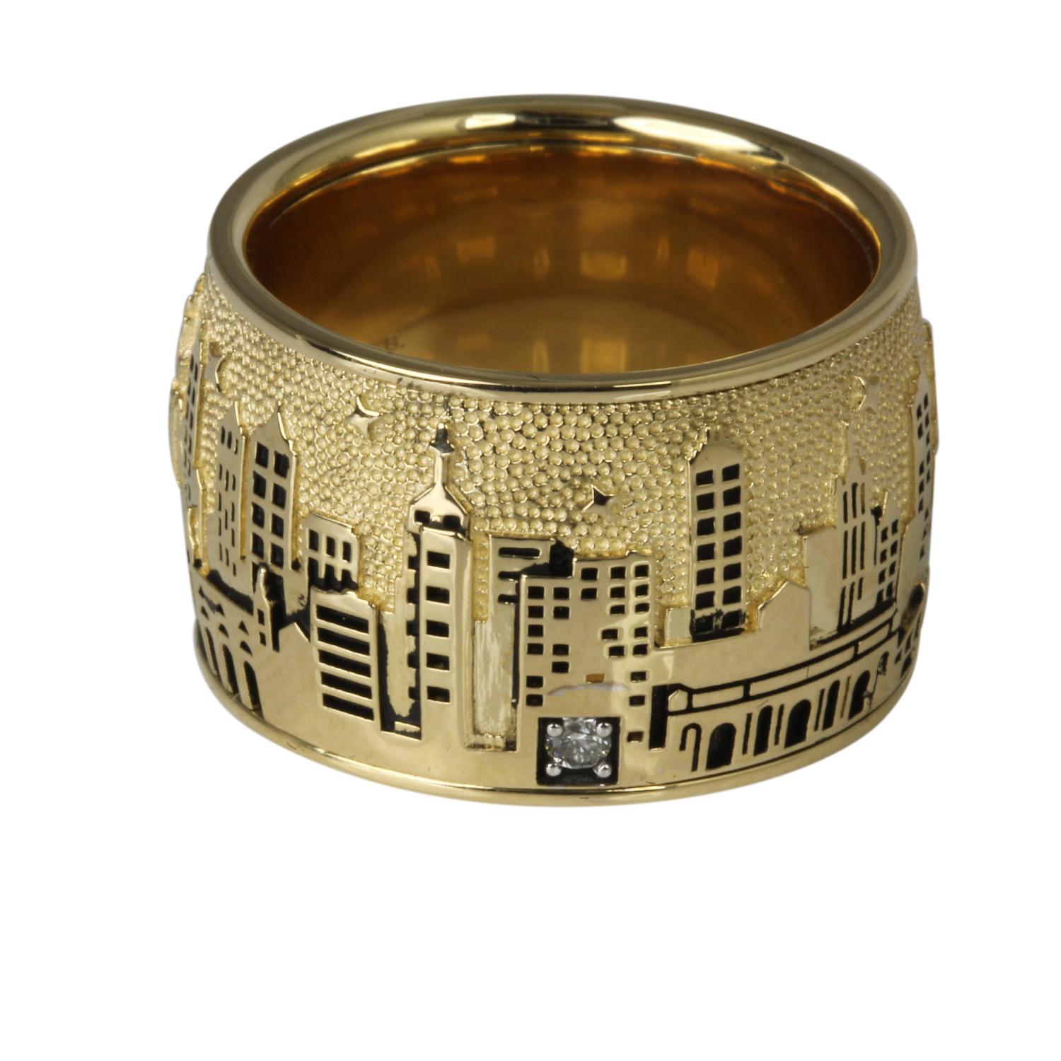 Brilliant Cut Sonia Bitton 14K Yellow gold Diamond New York Skyline ring Size 6 For Sale