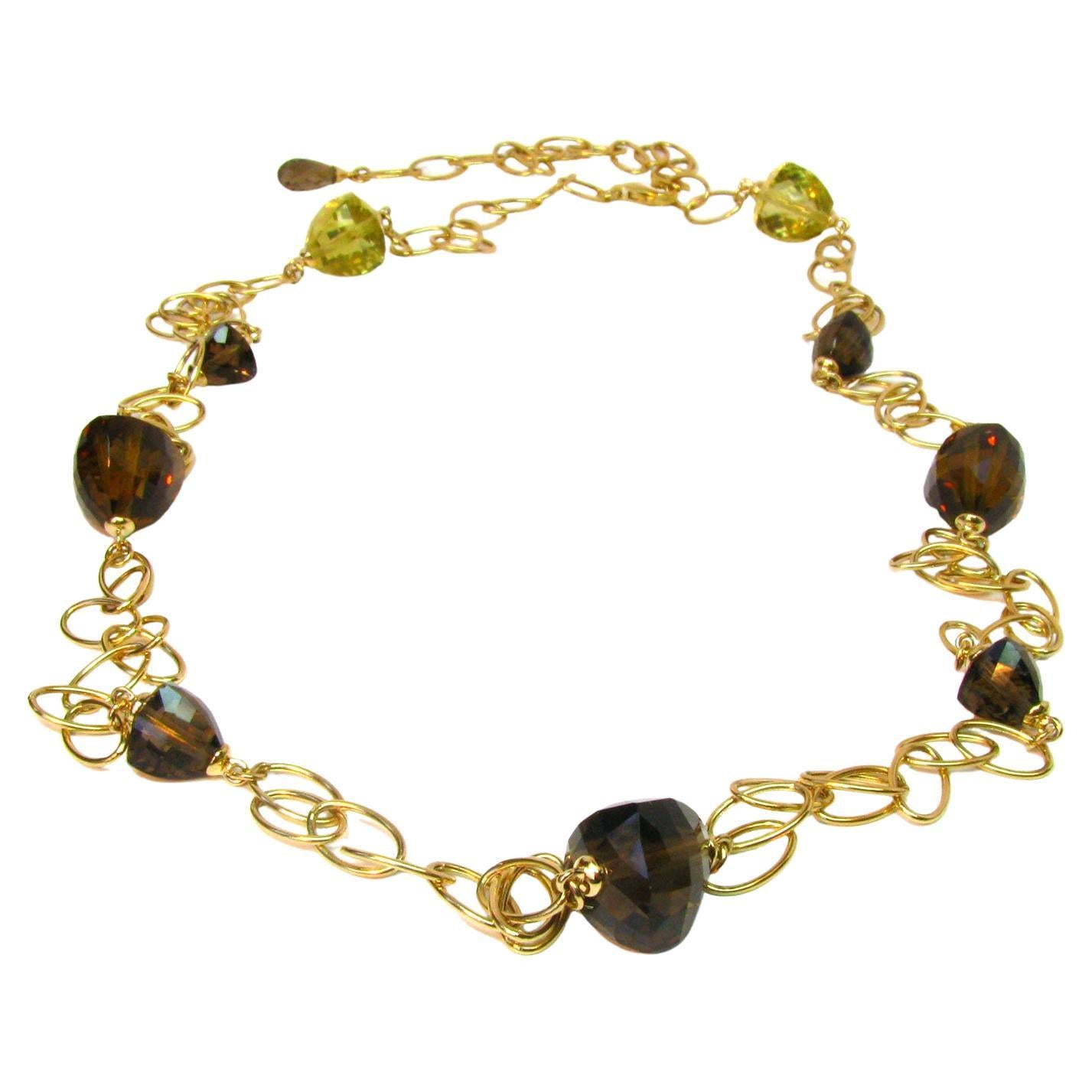Sonia Bitton 14K Yellow gold Fancy Yellow & Smoky Quartz Necklace For Sale