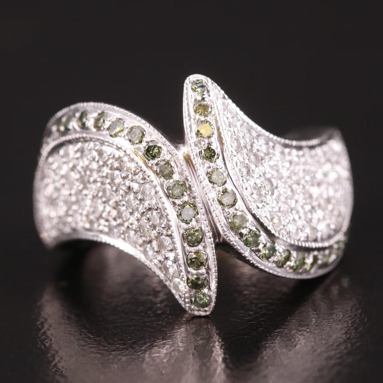 Taille ronde Bague de créatrice Sonia Bitton en or 14 carats avec diamant exotique de 1,35 carat