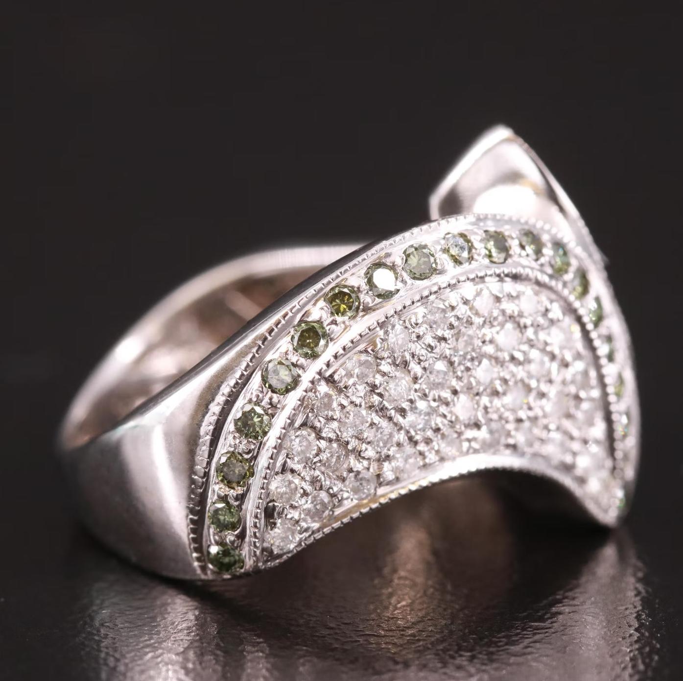 Round Cut Sonia Bitton Designer Ring / 1.35 Ct Exotic Diamond / 14k Gold For Sale