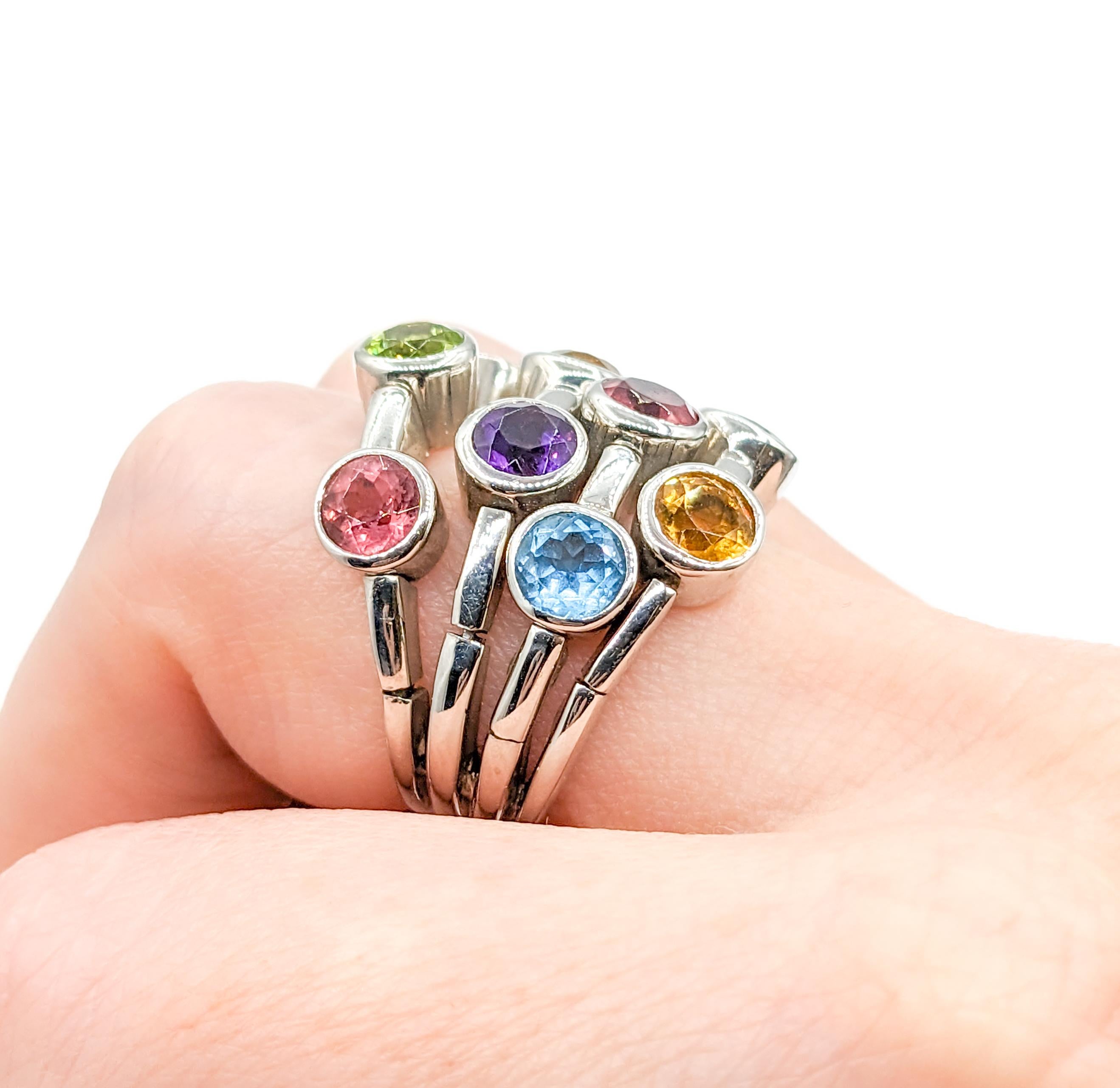 Sonia Bitton Flexible Multi Gemstone Ring

Discover the artistry of Sonia B (Sonia Bitton). in this striking ring, exquisitely fashioned in 14k white gold. It takes pride in showcasing ten 5mm multi-gemstones, each gleaming with its distinct charm