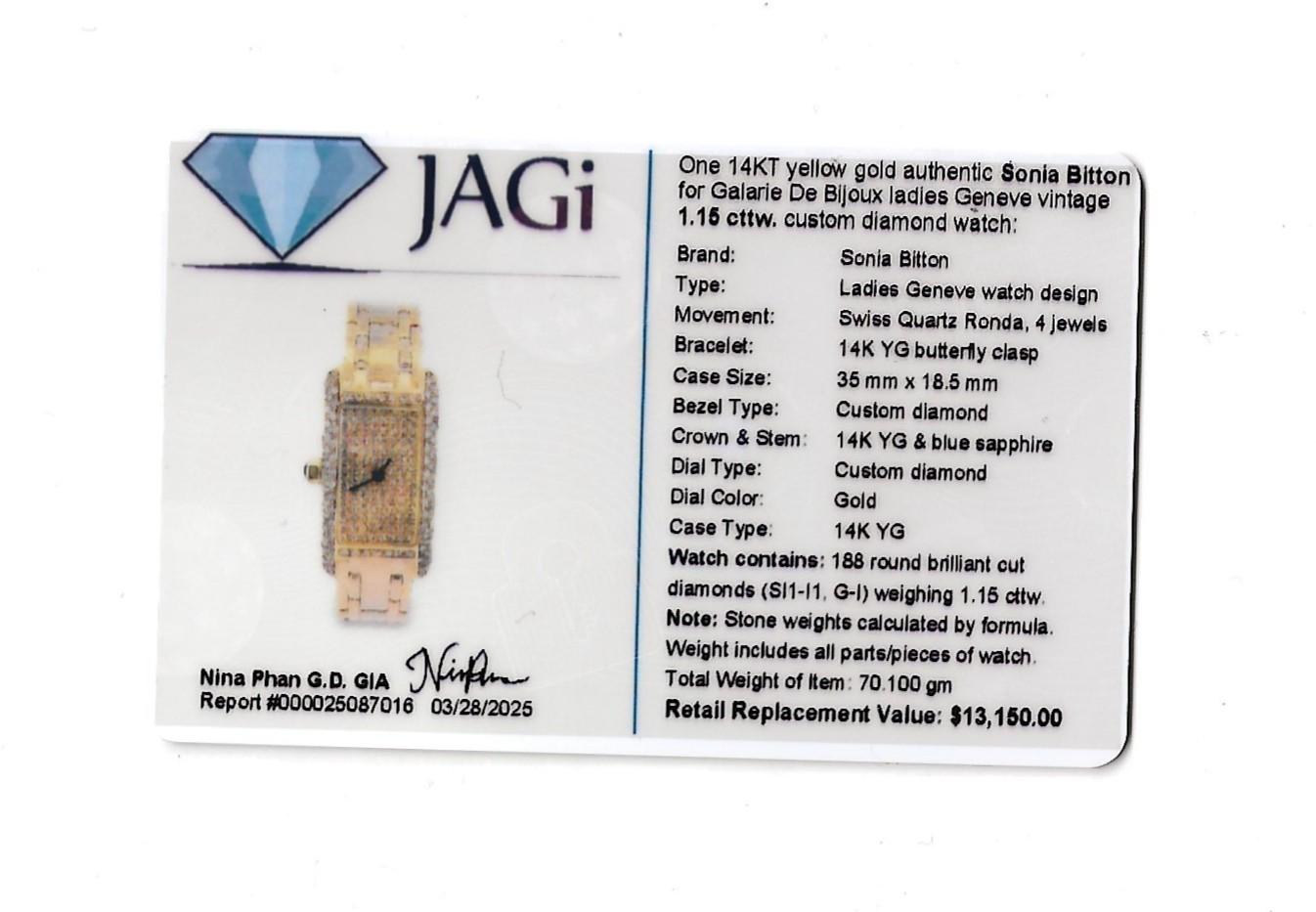 Sonia Bitton Galarie De Bijoux Geneve Montre Vintage Diamantée Or Jaune 14 Karat en vente 6