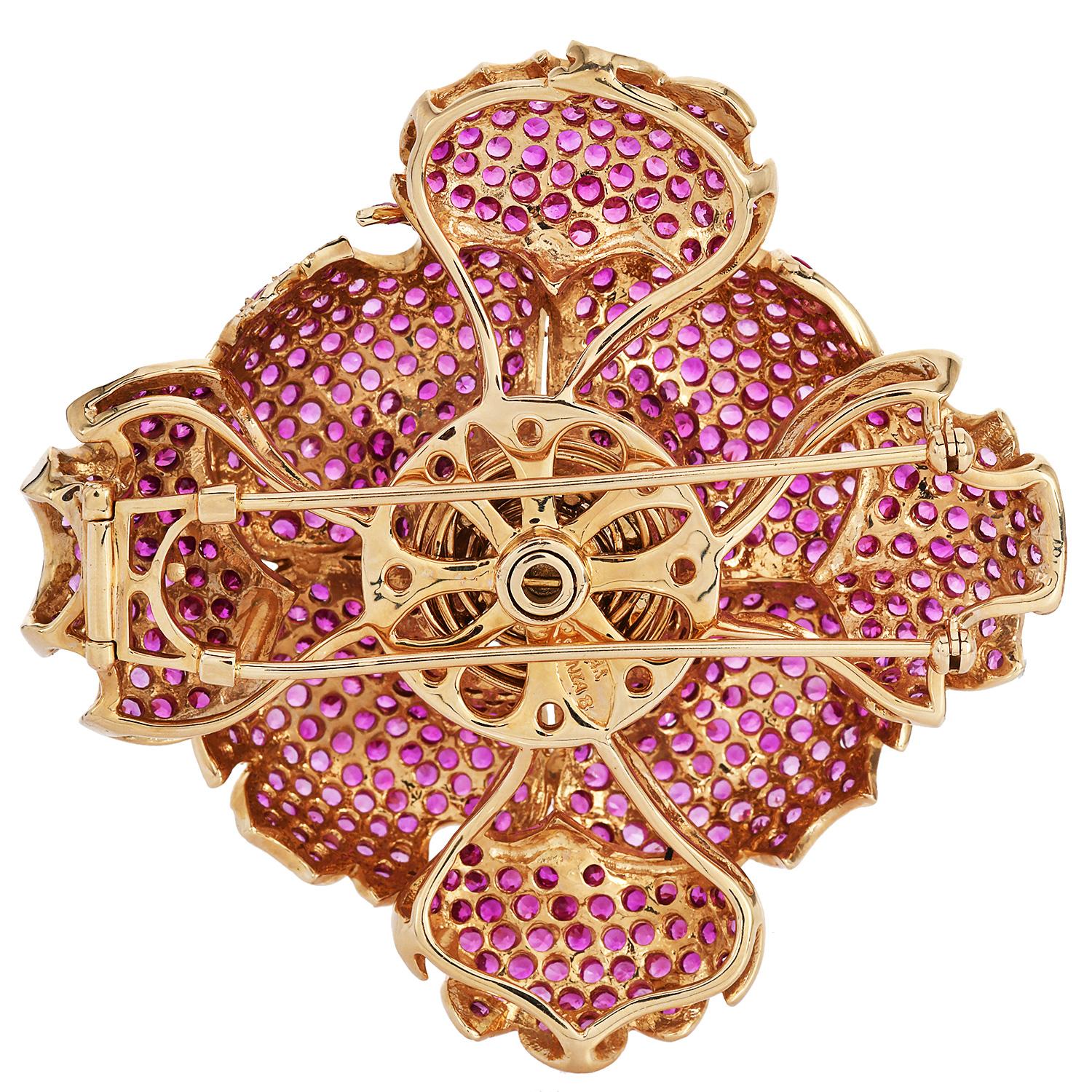 Sonia Bitton Broche fleur en saphir rose et tsavorite 14 carats  Pour femmes en vente