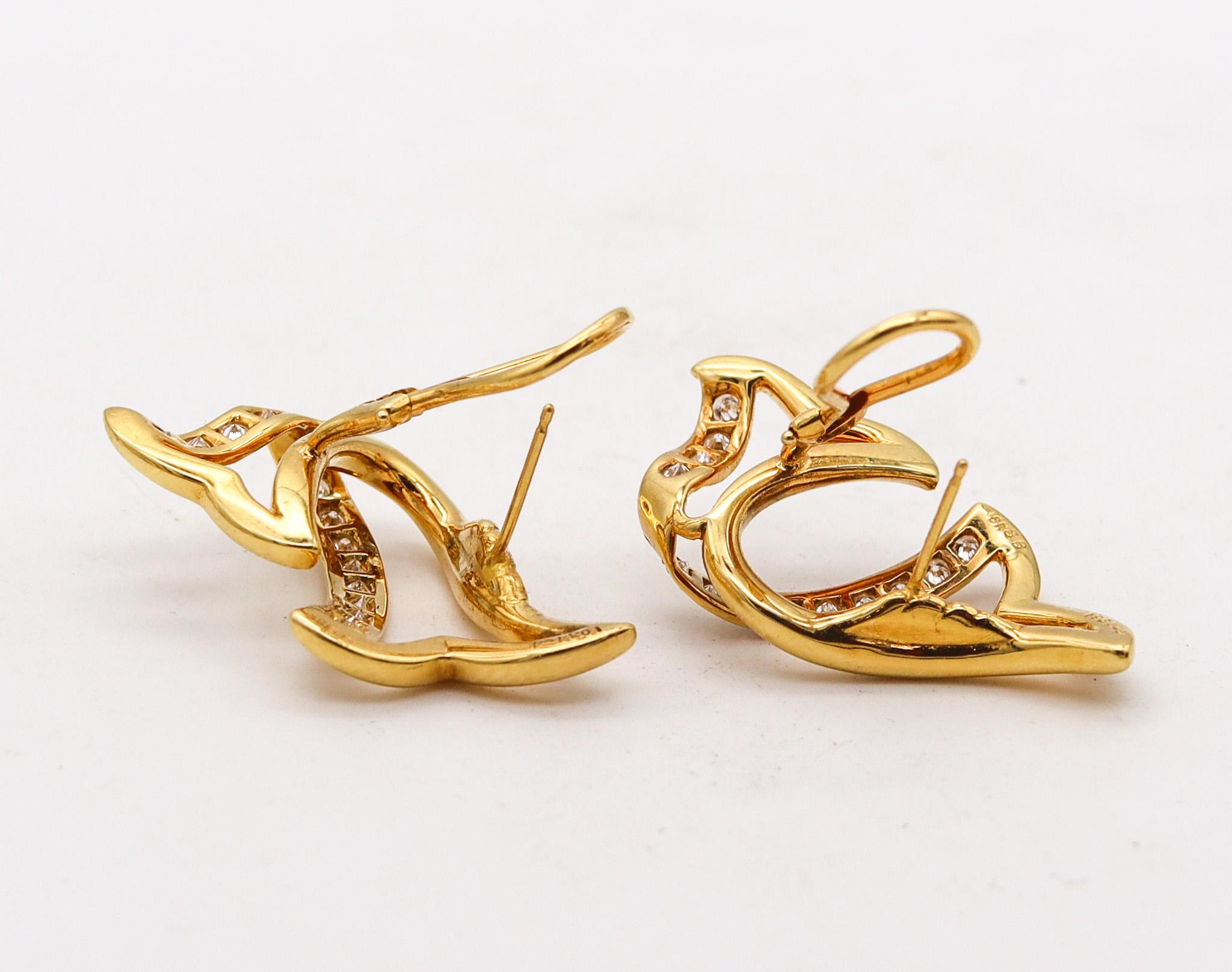 Modernist Sonia Bitton Sculptural Free Form Earrings In 18Kt Gold With 1.58 Ctw Diamonds For Sale