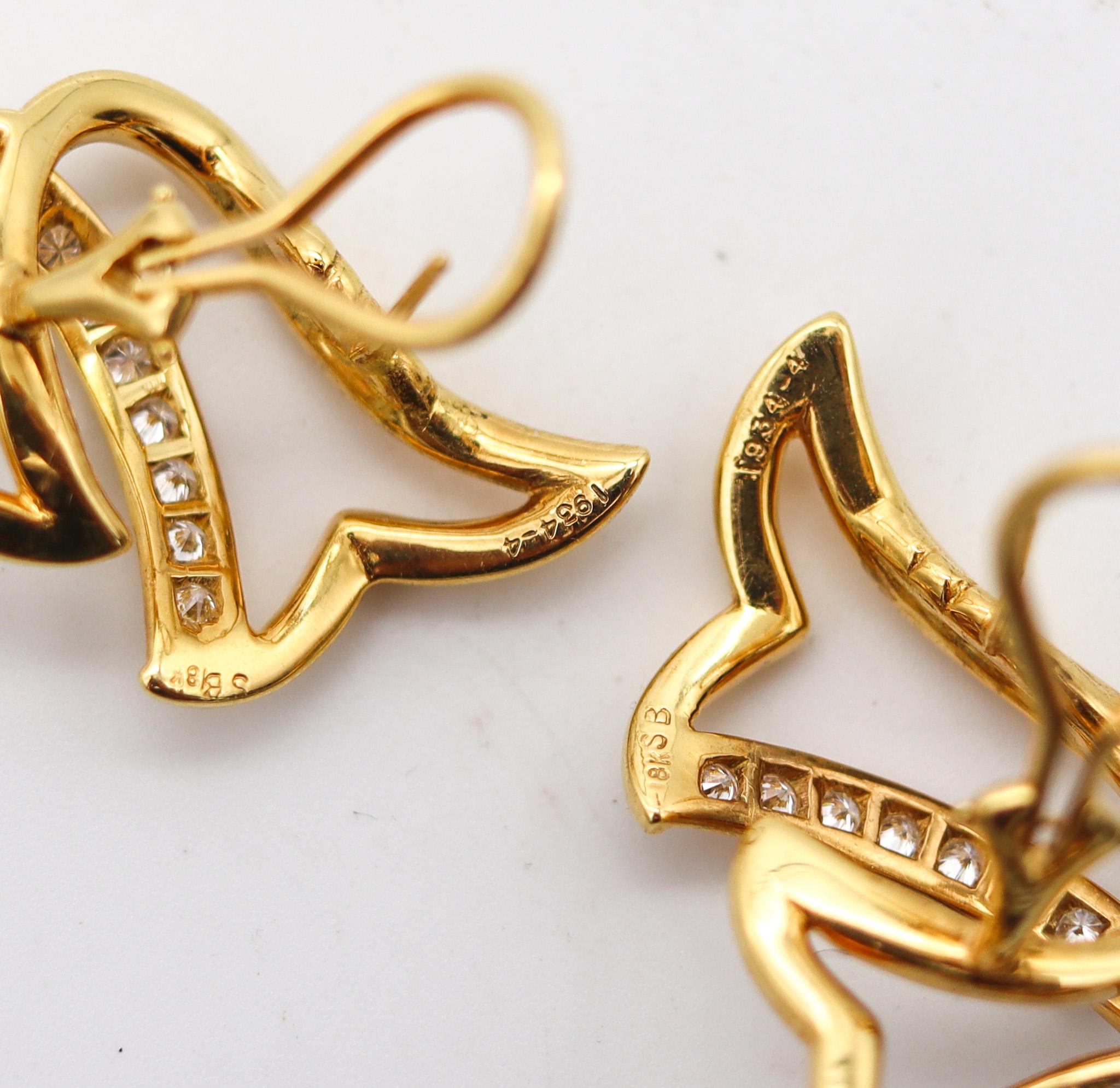 Brilliant Cut Sonia Bitton Sculptural Free Form Earrings In 18Kt Gold With 1.58 Ctw Diamonds For Sale