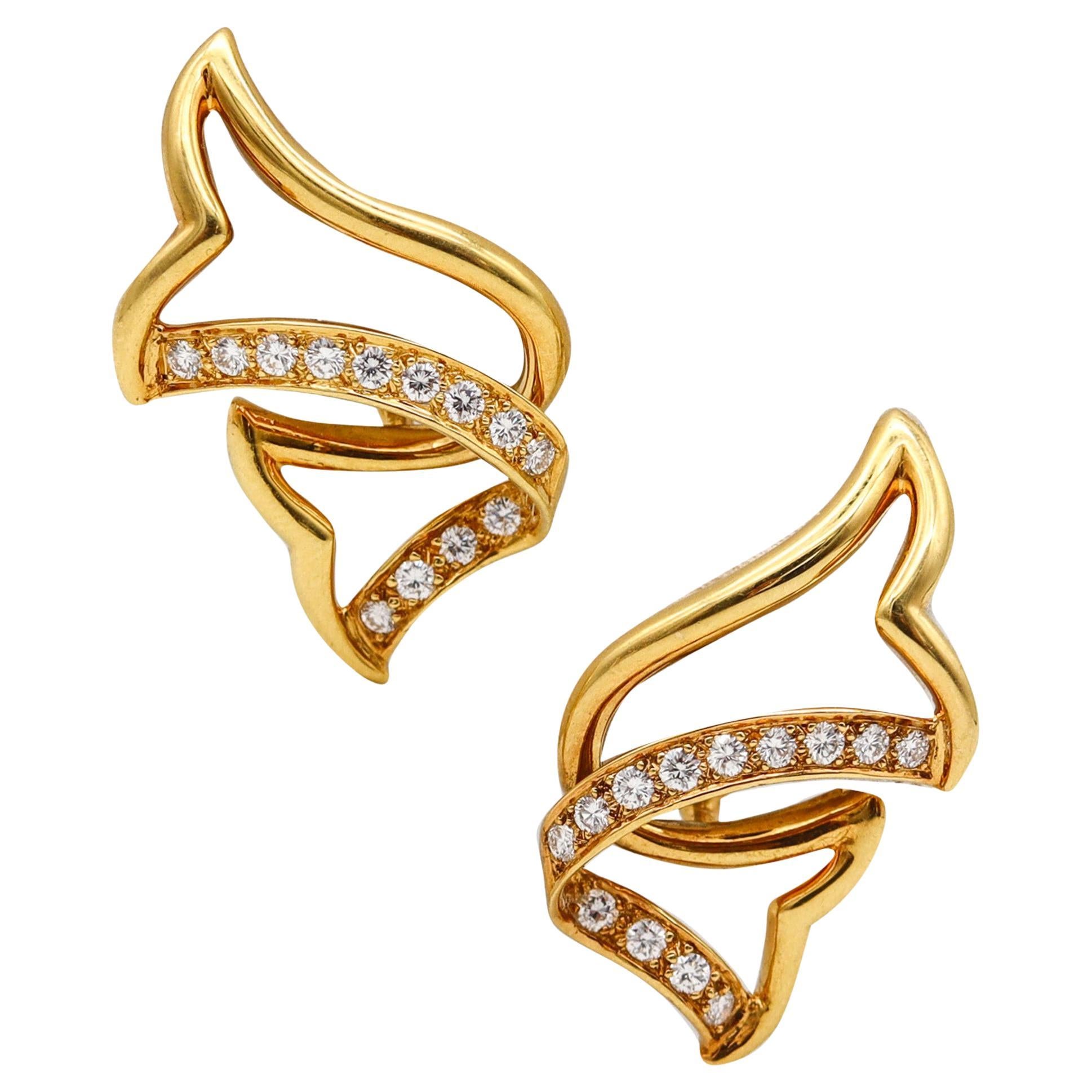 Sonia Bitton Sculptural Free Form Earrings In 18Kt Gold With 1.58 Ctw Diamonds For Sale