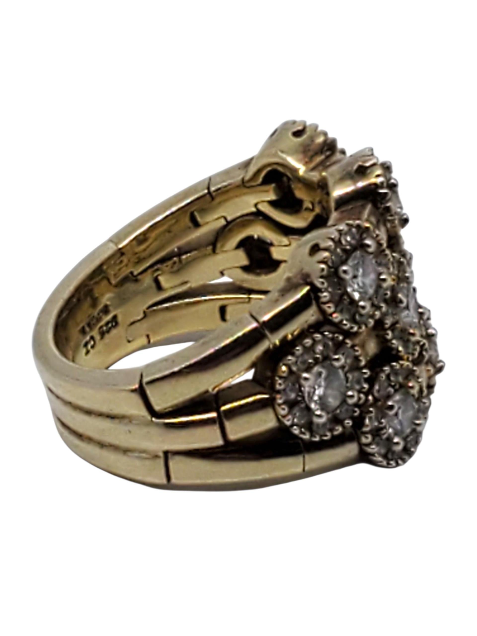 Contemporaneo Anello Sonia Bitton in argento sterling e oro con fiori CZ Flex misura 8 #22643 in vendita