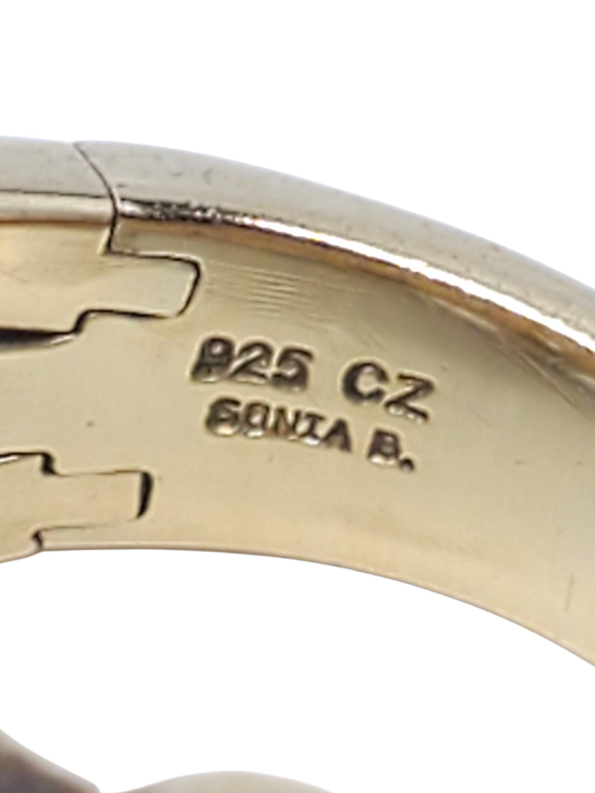 Anello Sonia Bitton in argento sterling e oro con fiori CZ Flex misura 8 #22643 In condizioni buone in vendita a Washington Depot, CT