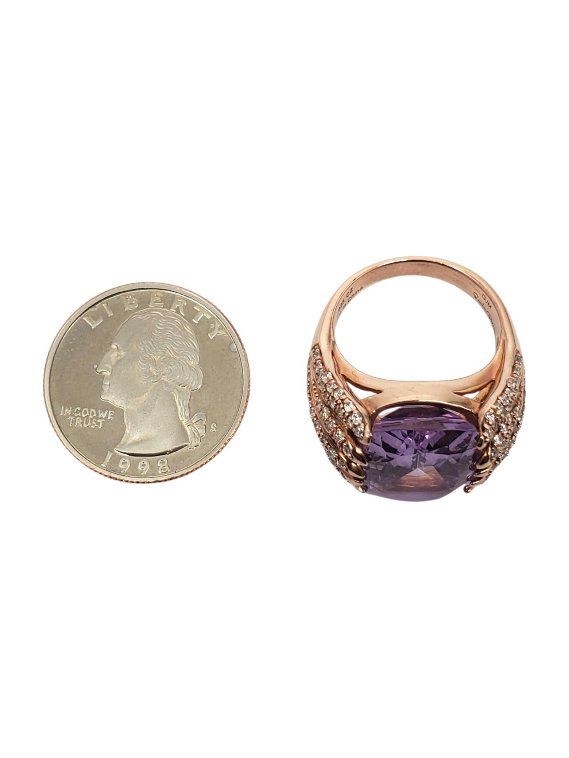 Donna Anello Sonia Bitton in argento 925 placcato oro rosa con pietra viola misura 8 #22638 in vendita