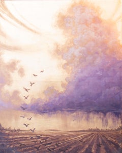 Departure - contemporary cloud skyscape fresco gold gild oil painting original