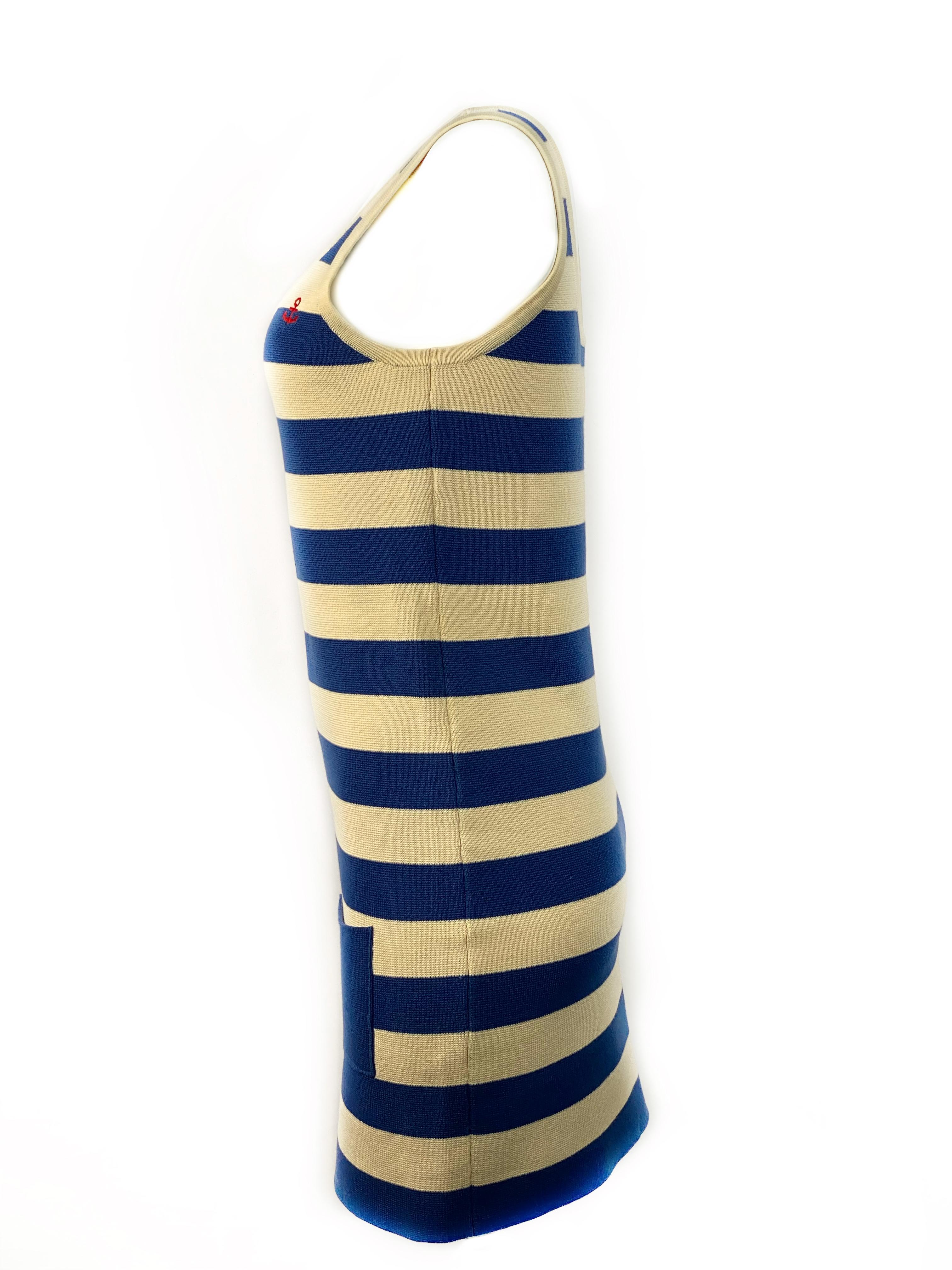 Sonia by Sonia Rykiel Sailor - Mini robe débardeur ivoire et bleue, taille M Excellent état - En vente à Beverly Hills, CA