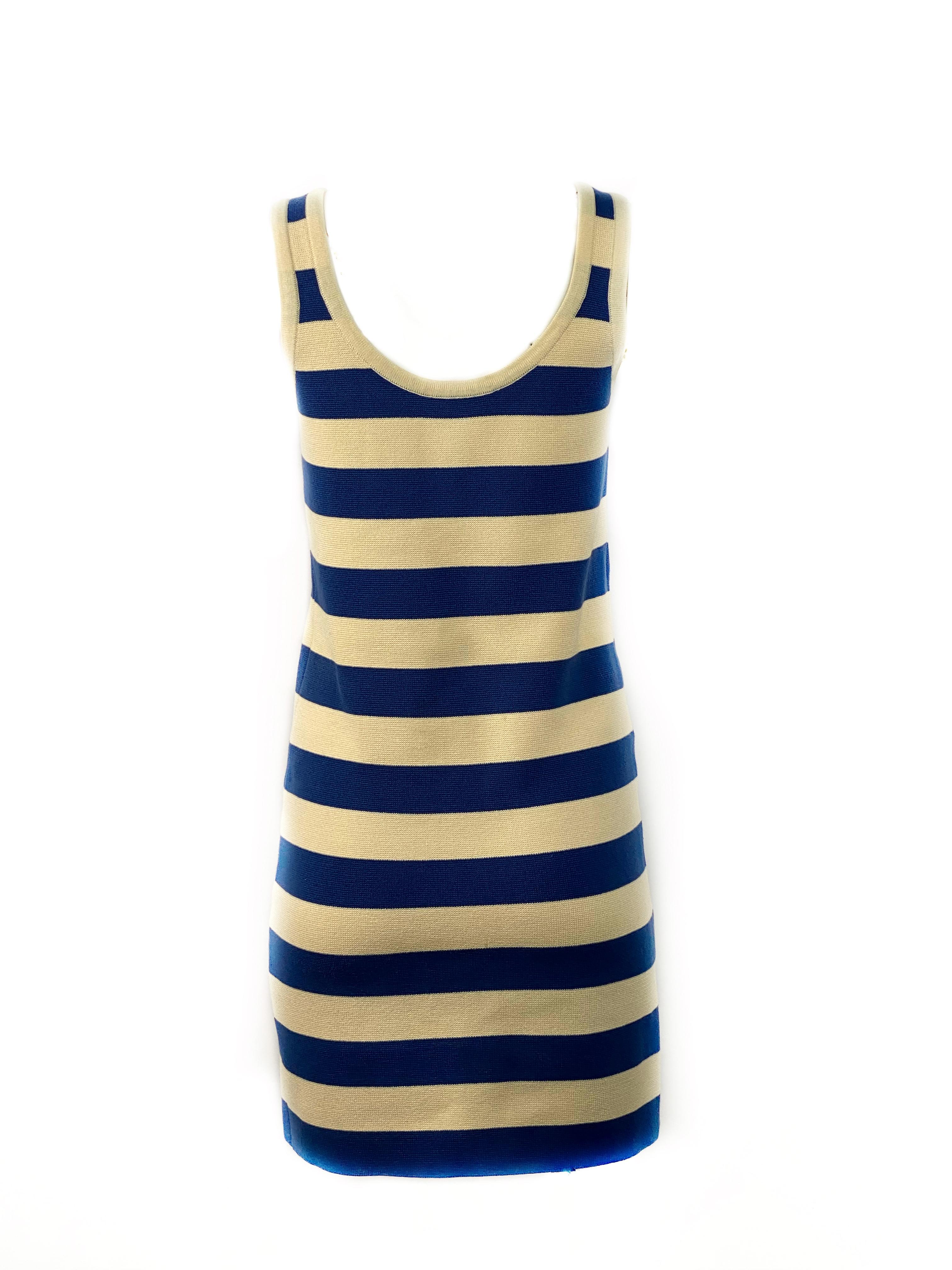 White Sonia by Sonia Rykiel Sailor Ivory and Blue Tank Mini Dress Size M For Sale