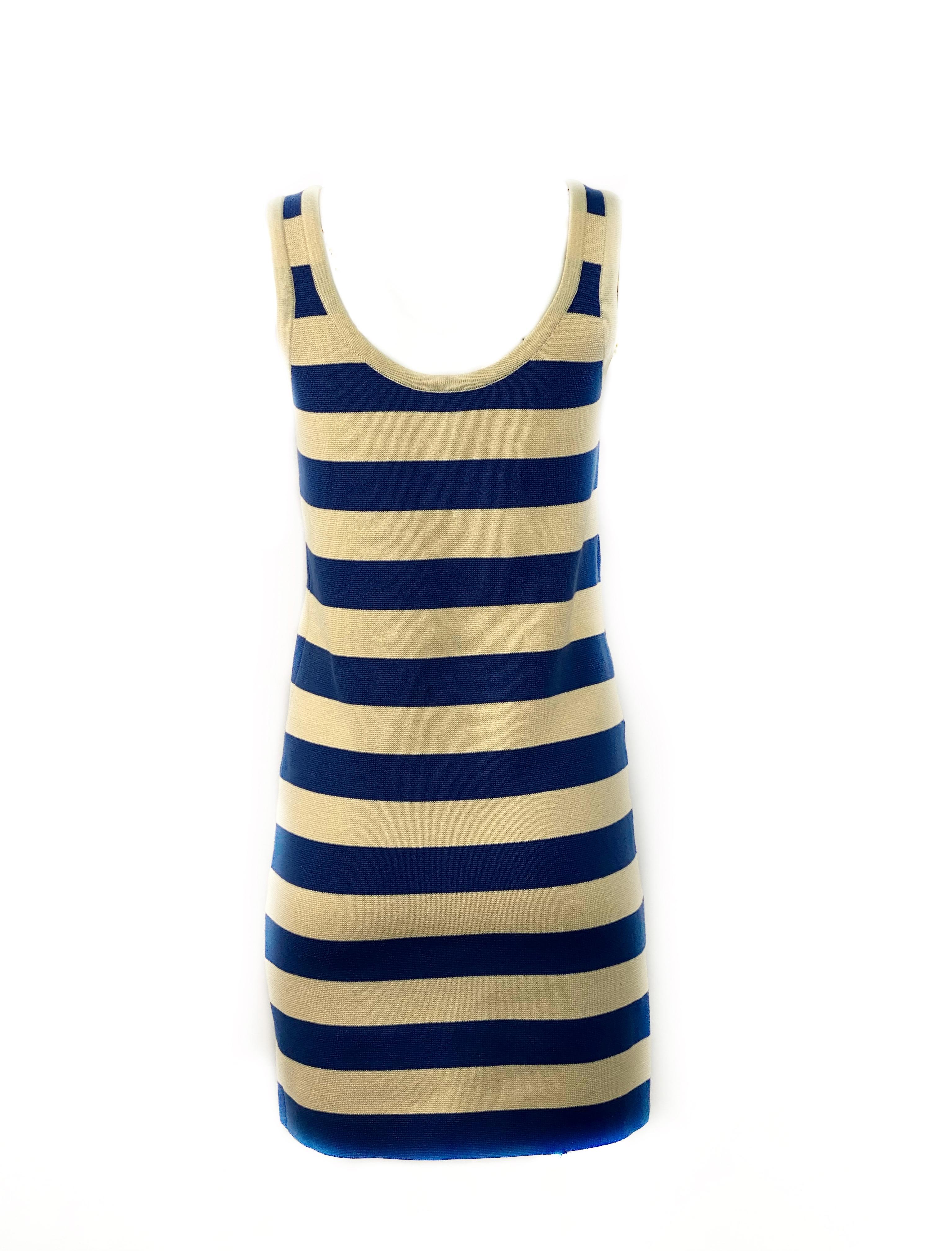 White Sonia by Sonia Rykiel Sailor Ivory and Blue Tank Mini Dress Size M For Sale