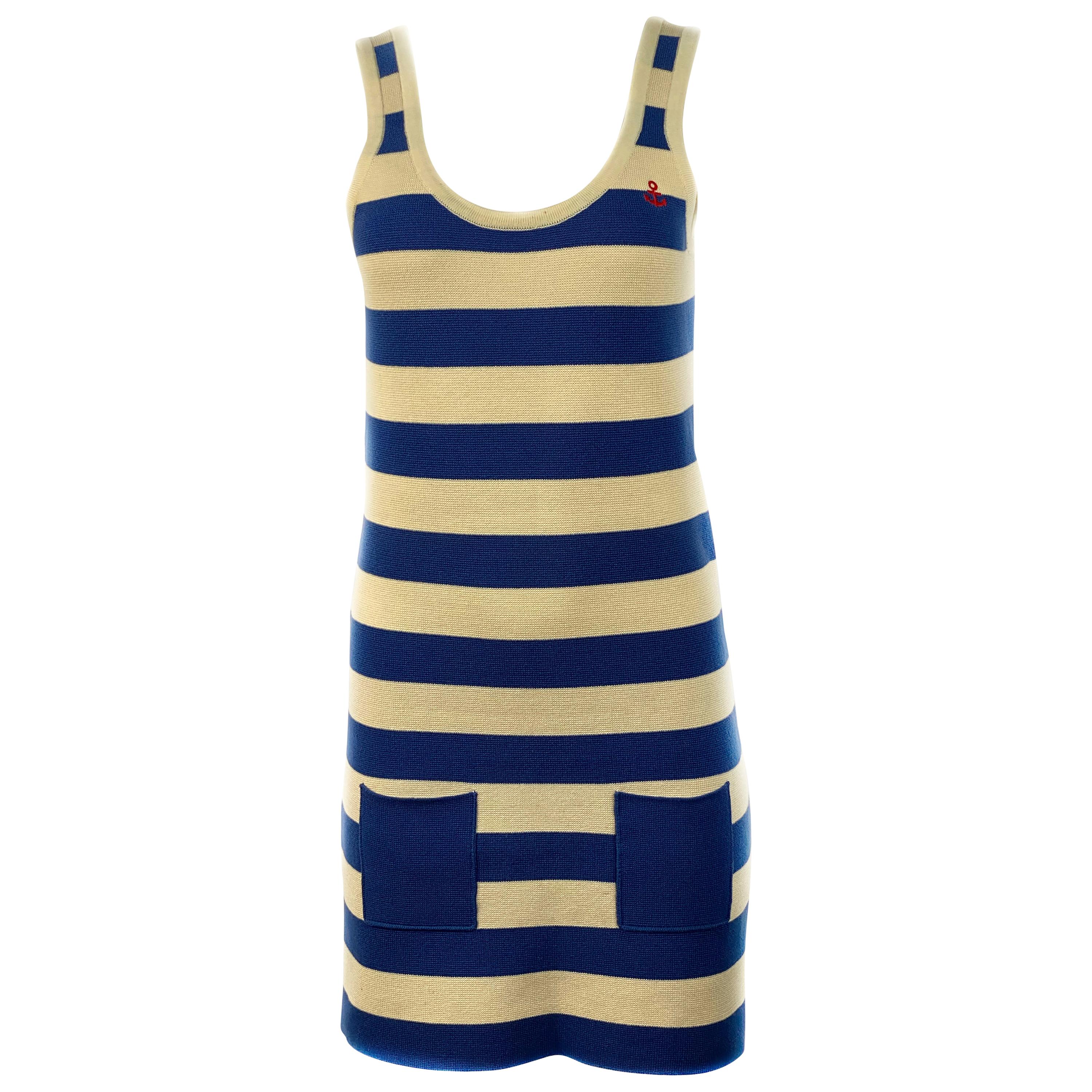 Sonia by Sonia Rykiel Sailor Ivory and Blue Tank Mini Dress Size M For Sale