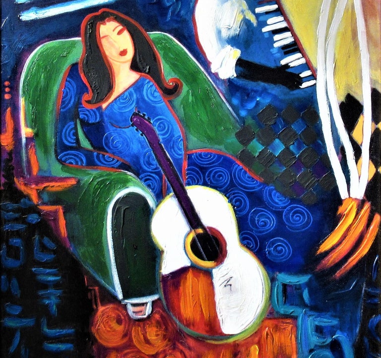 Sonia Del Signore - Woman with Guitar and Pianist For Sale at 1stDibs | art  delsignore