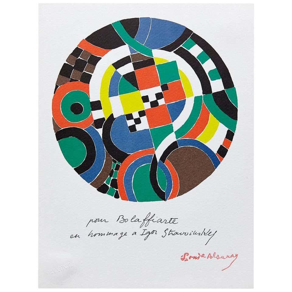 Sonia Delaunay, abstraction géométrique, rouge, vert, bleu, jaune, photolithographie en vente 4