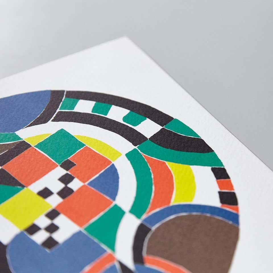 Papier Sonia Delaunay, abstraction géométrique, rouge, vert, bleu, jaune, photolithographie en vente