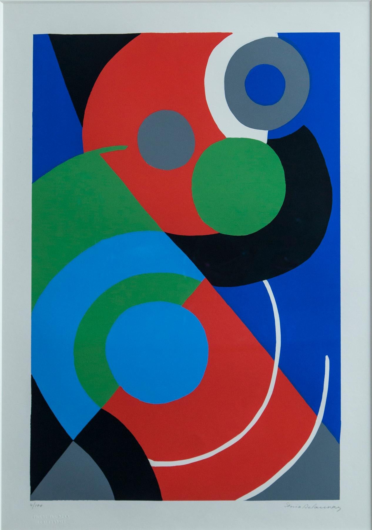 Sonia Delaunay Print, editioned 4/100. Signed lithograph. Newly framed with museum glass.

Sonia Delaunay was born in the Ukraine in 1885 and raised in St. Petersburg. After studying drawing at Karlsruhe under Schmidt-Reutter she came to Paris in