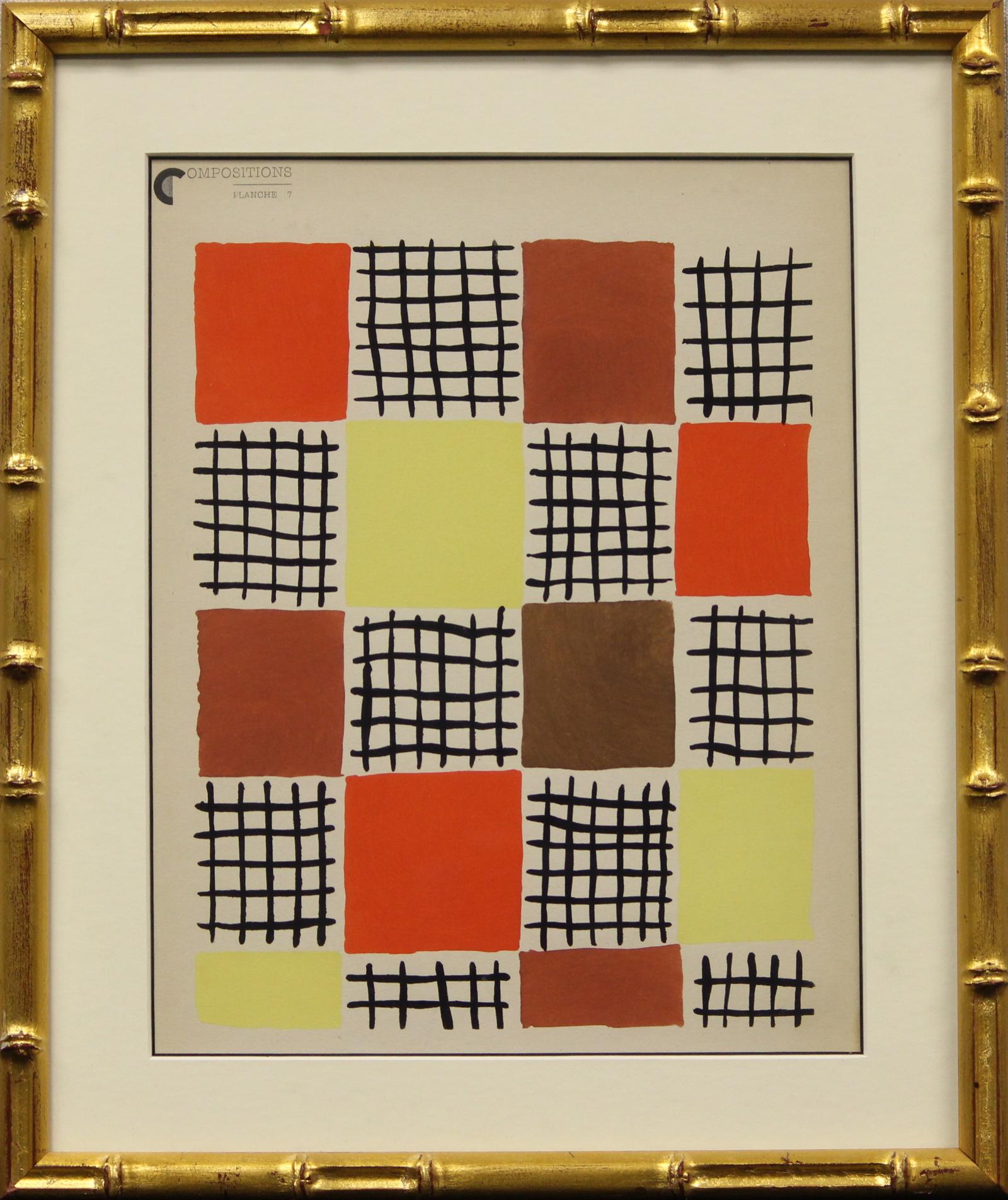 Sonia Delaunay (1885-1979)

Planche 7 pochoir from the portfolio "Compositions, couleurs, idees" 1930

Image Sz: 12"H x 10"W

Frame Sz: 15"H x 13"W

w/ gilt bamboo frame