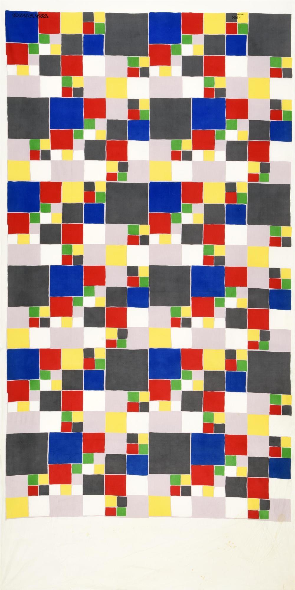 Sonia Delaunay 
polychrome of squares 
Silkscreen on fabric
Bianchini Férier for Artcurial
Signed and numbered on 900
Circa 1975
285 x 150 cms
1700 euros 
3 available