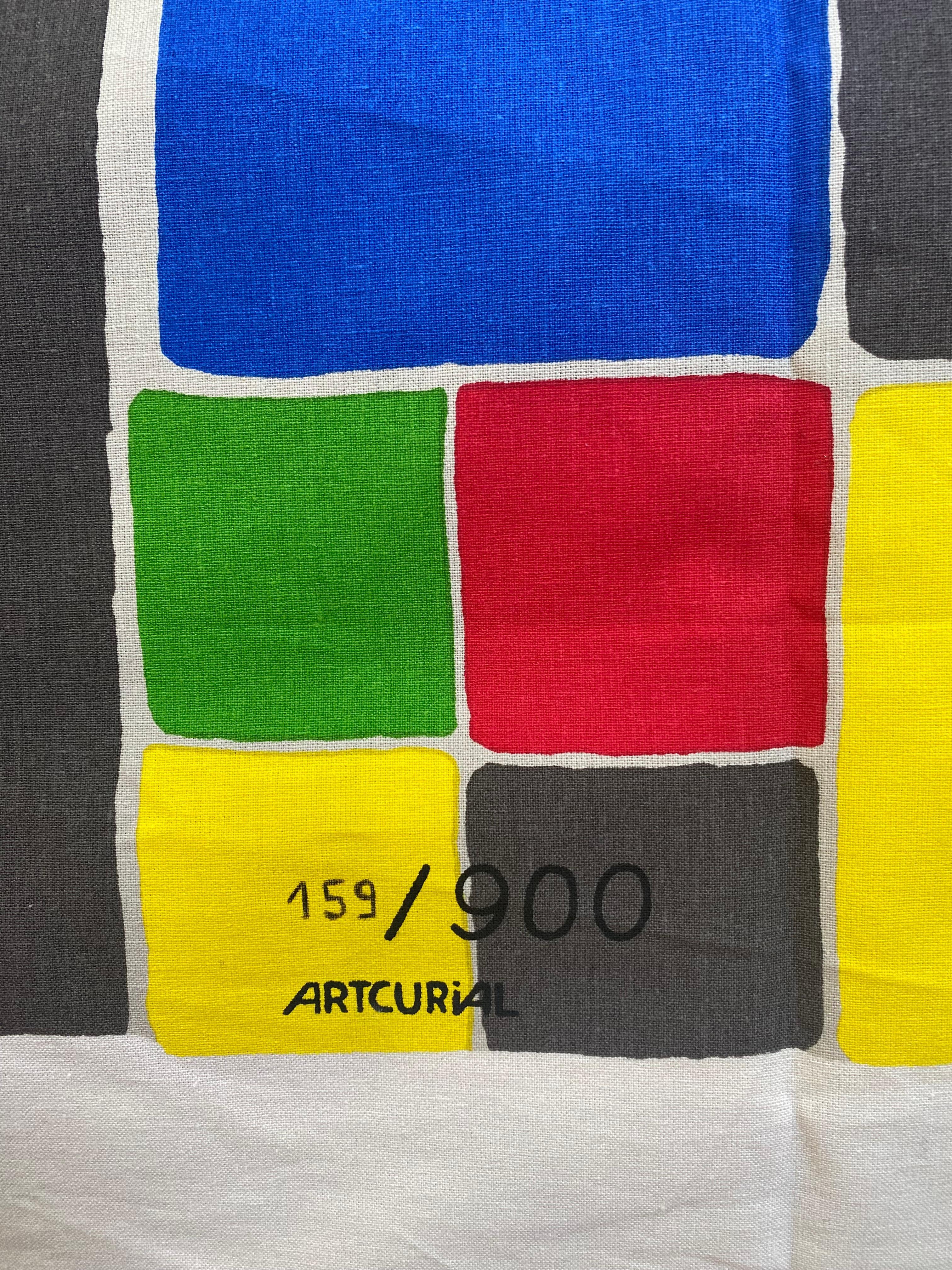 Fabric Sonia Delaunay  polychrome of squares  Silkscreen on fabric Bianchini Férier For Sale