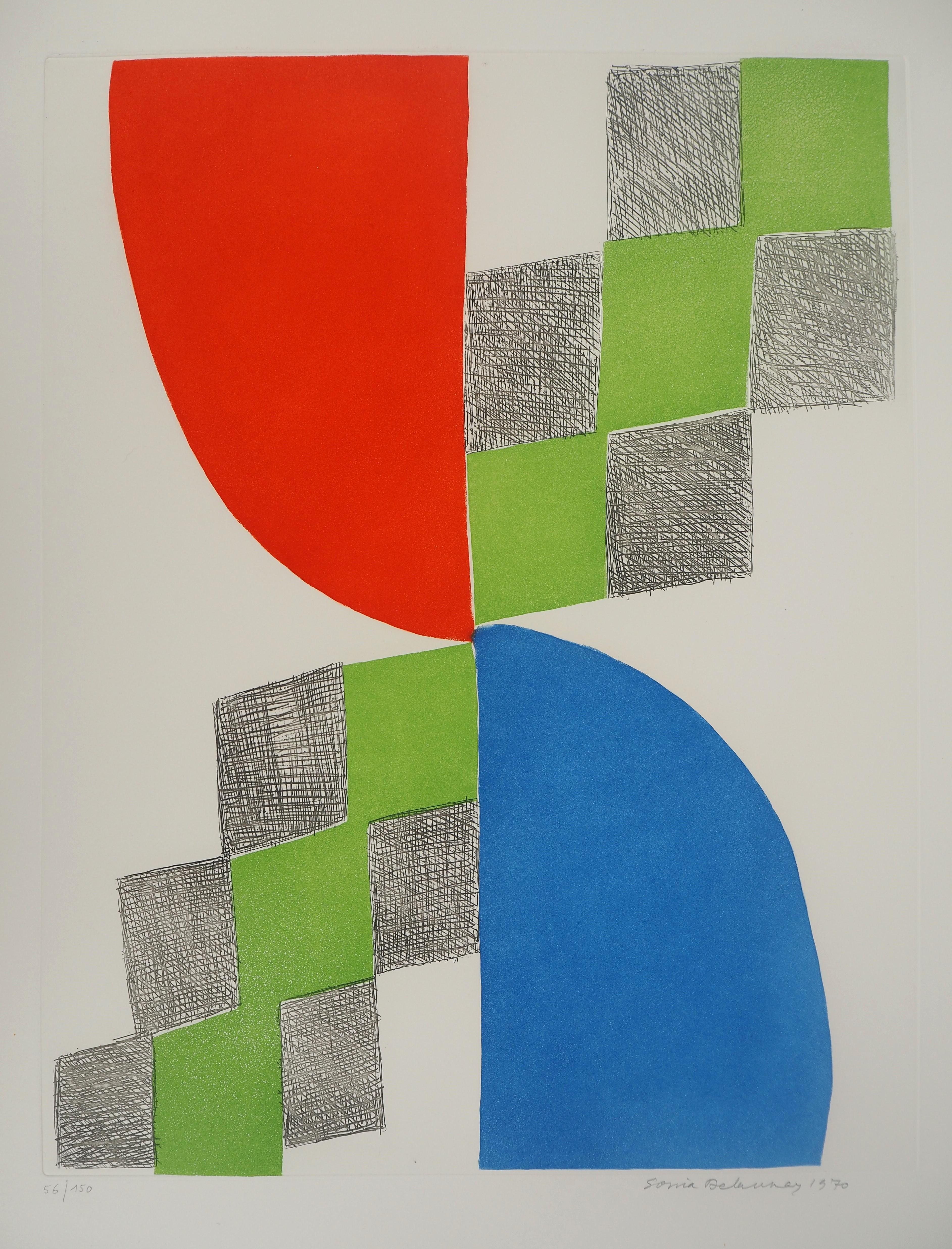 Composition 1970 - Original etching - Signed in pencil & Numbered / 150 - Abstract Print by Sonia Delaunay