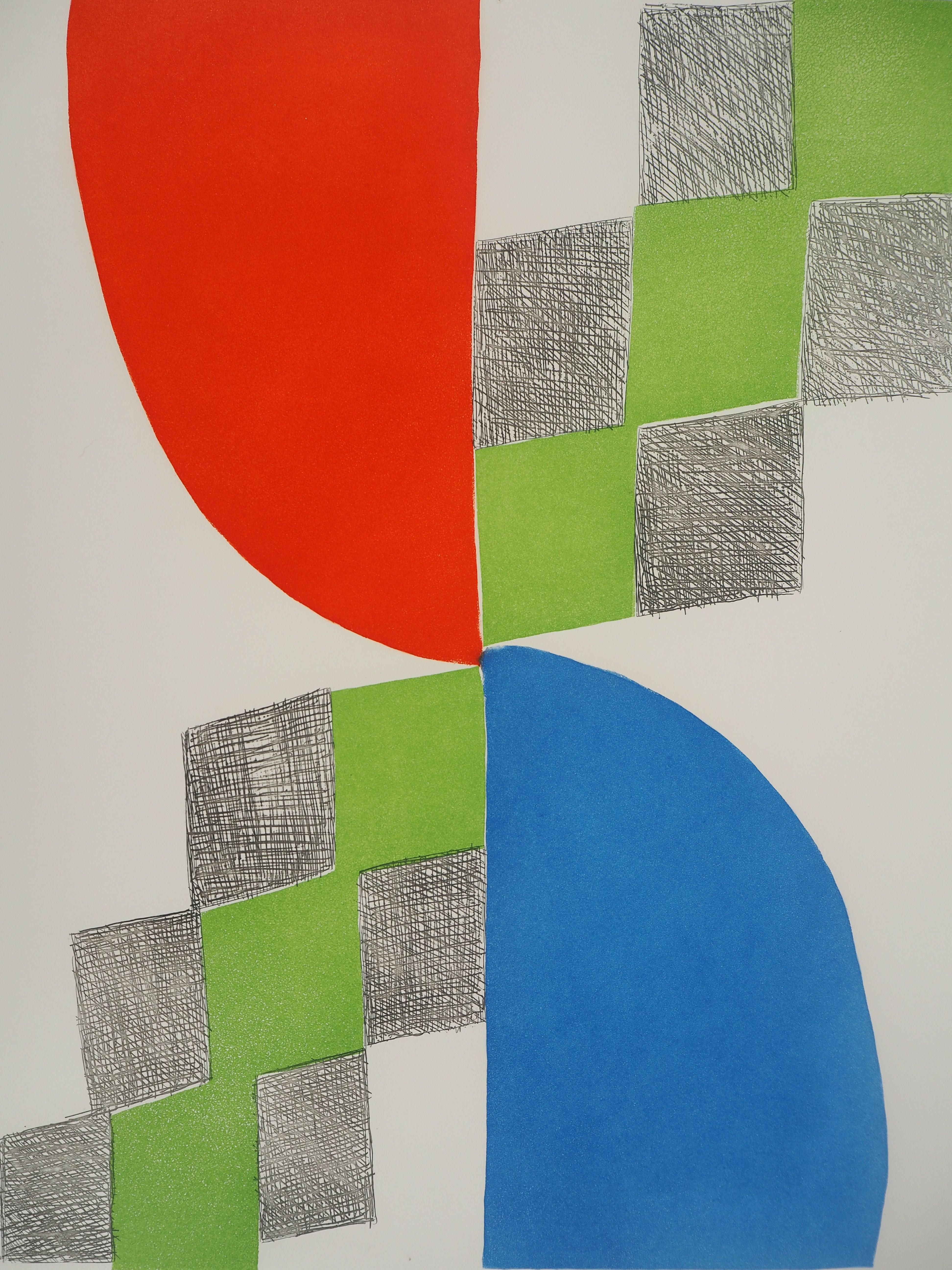 Composizione 1970 - Acquaforte originale - Firmata a matita e numerata / 150 - Abstract Print Grigio di Sonia Delaunay