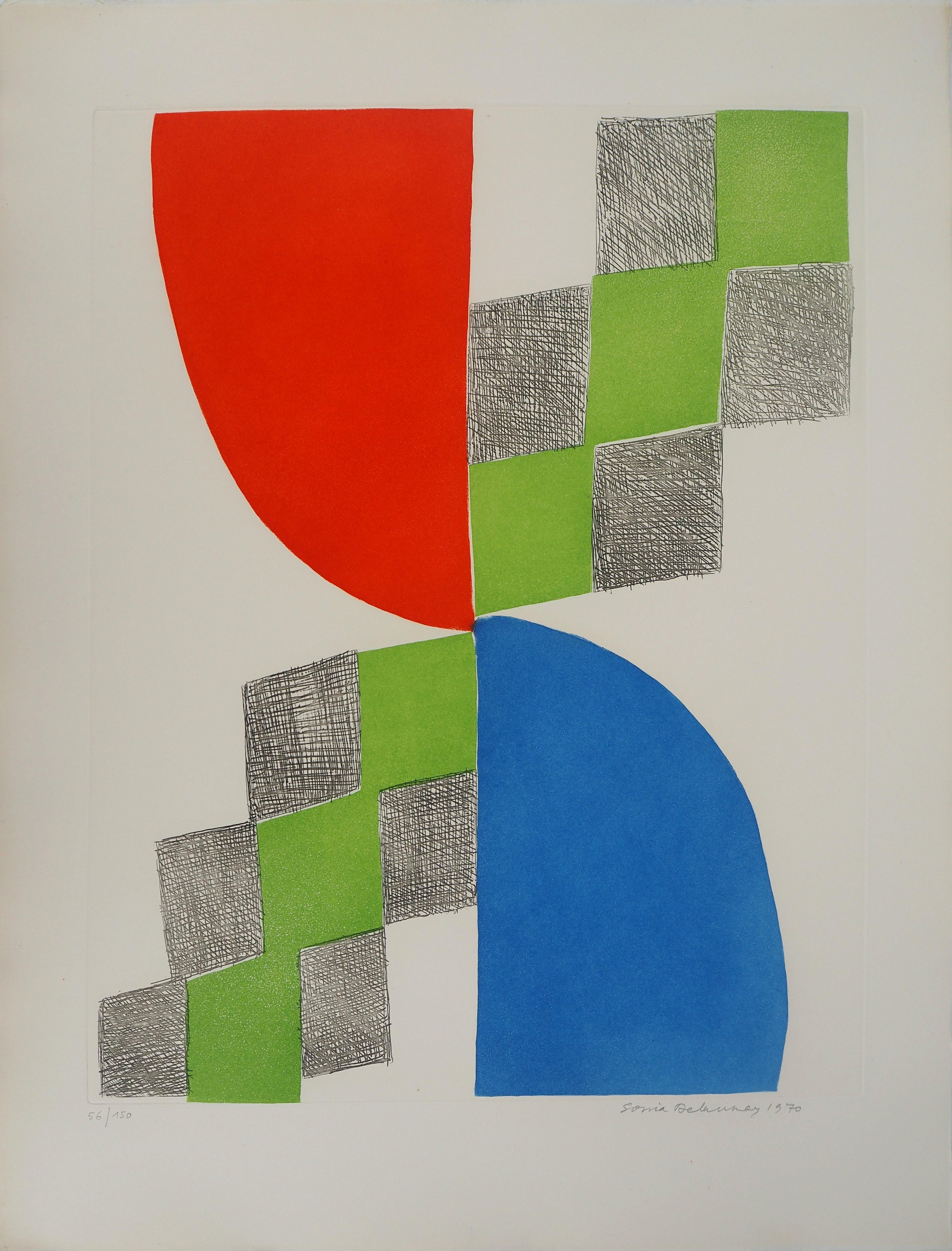 Sonia Delaunay Abstract Print - Composition 1970 - Original etching - Signed in pencil & Numbered / 150