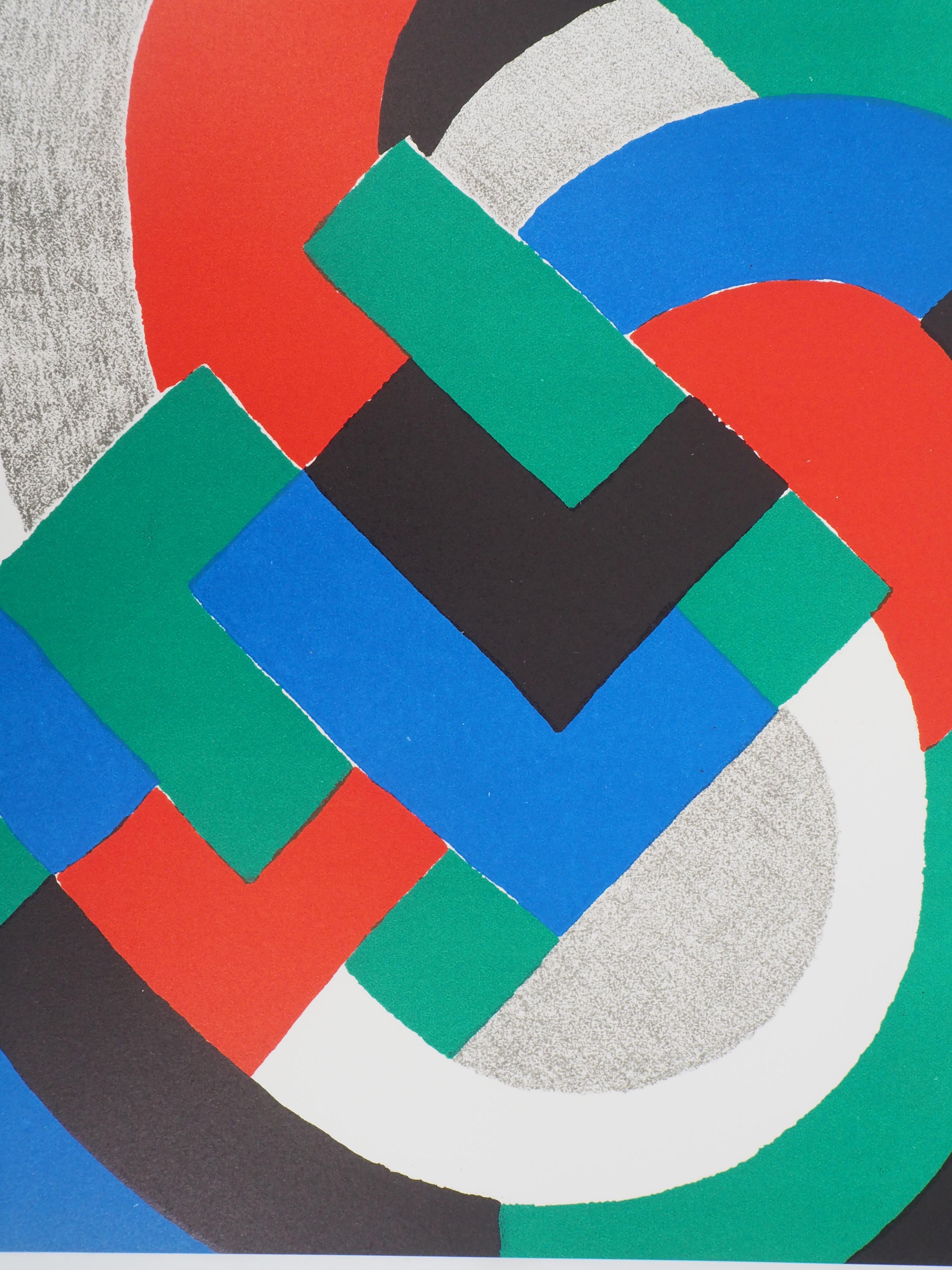 Composition en vert, bleu et rouge - Lithographie originale (Mourlot 1969) - Print de Sonia Delaunay