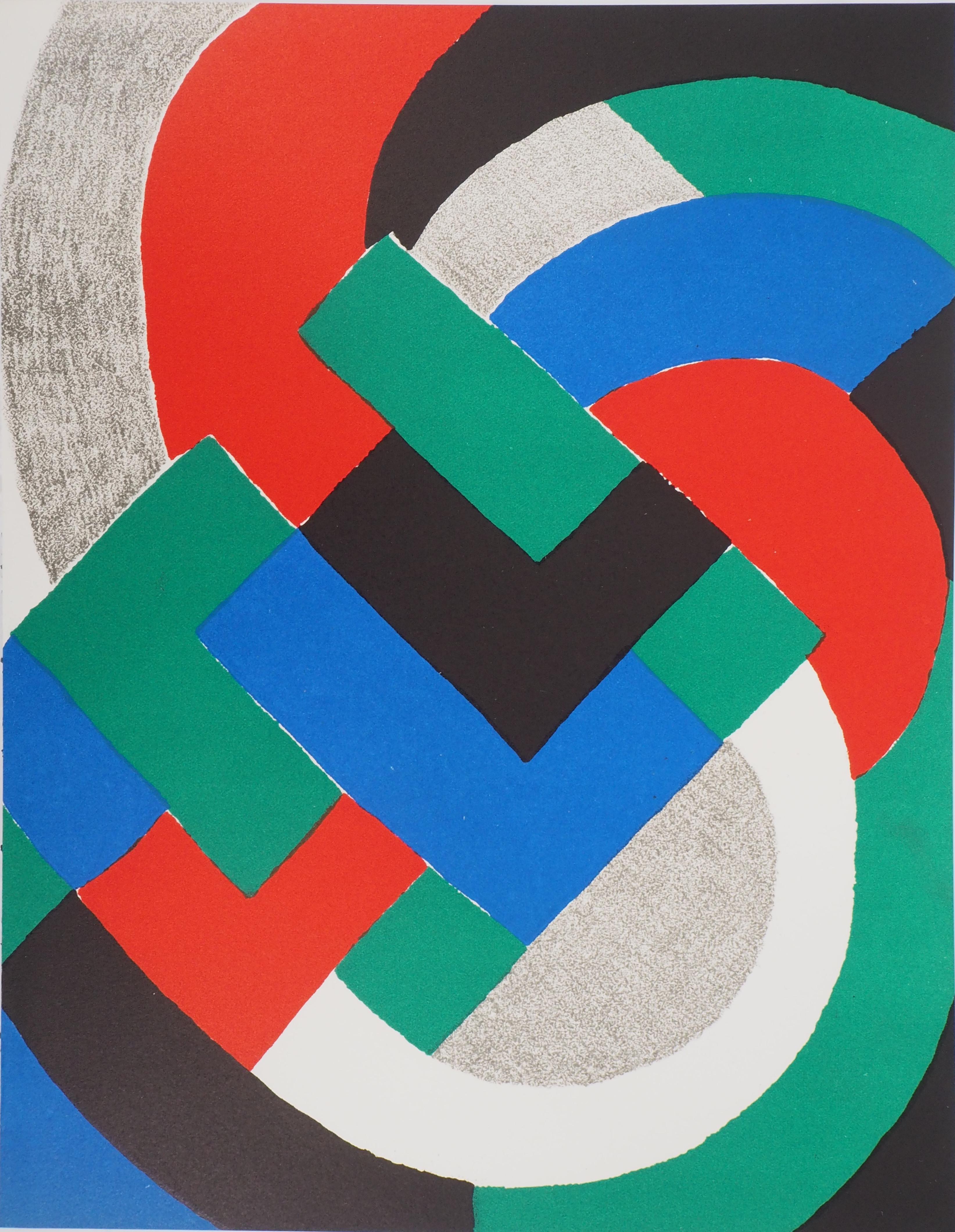 Sonia Delaunay Abstract Print - Composition in Green, Blue and Red - Original lithograph (Mourlot 1969)